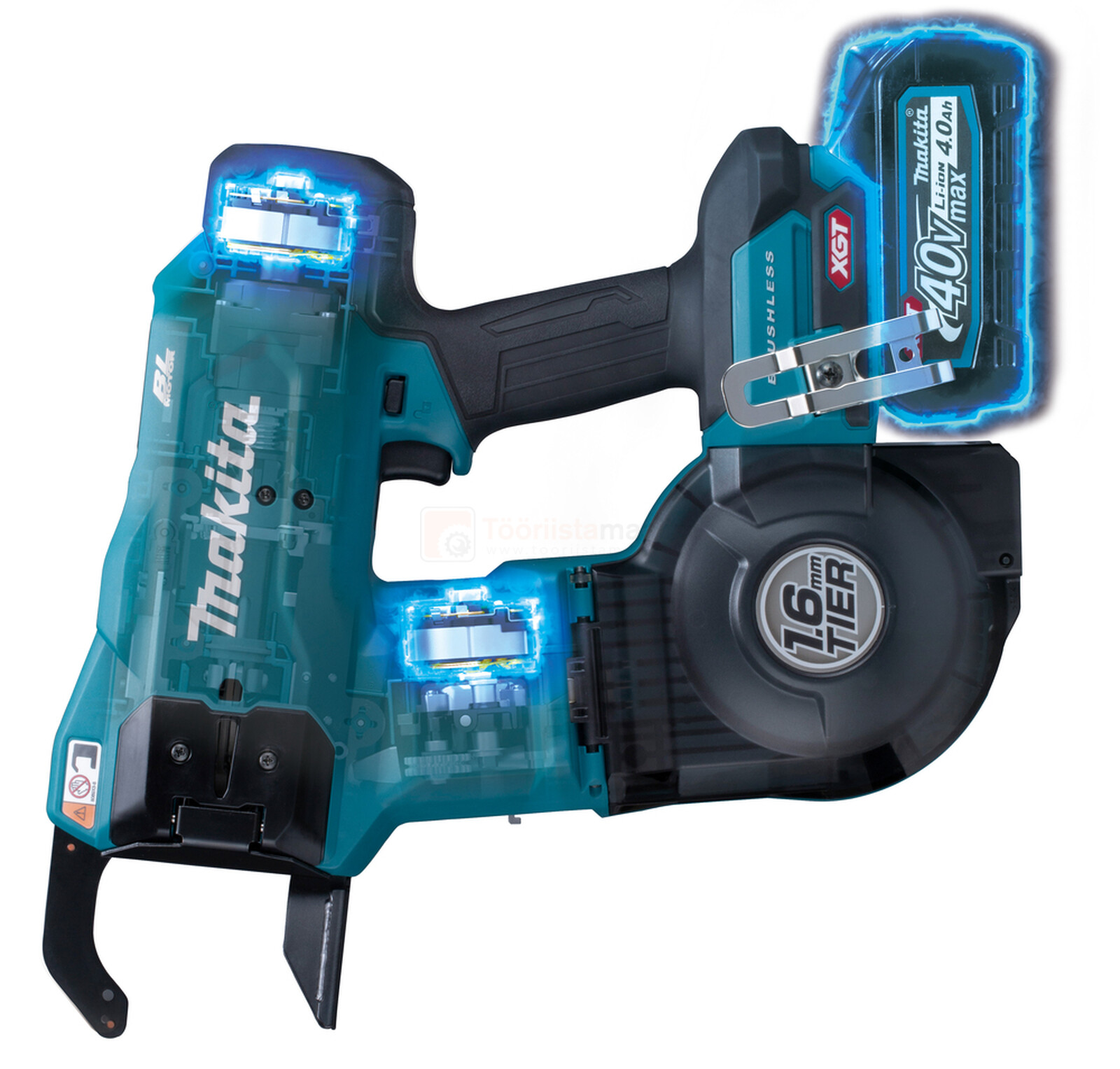 Pildil on Makita akuarmatuurisiduja TR001GZ, XGT, mis on ilma aku ja laadijata ning millel on näha seadme sisemised...