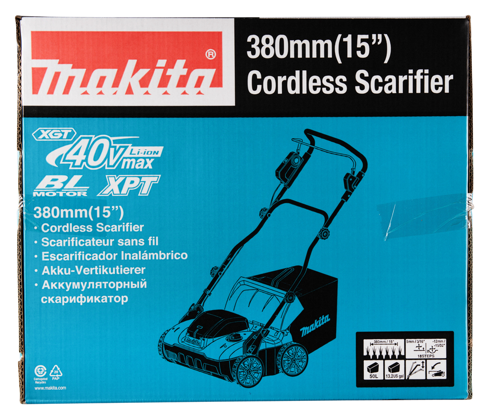 Makita cordless lawn scarifier UV001GZ XGT, without battery and charger