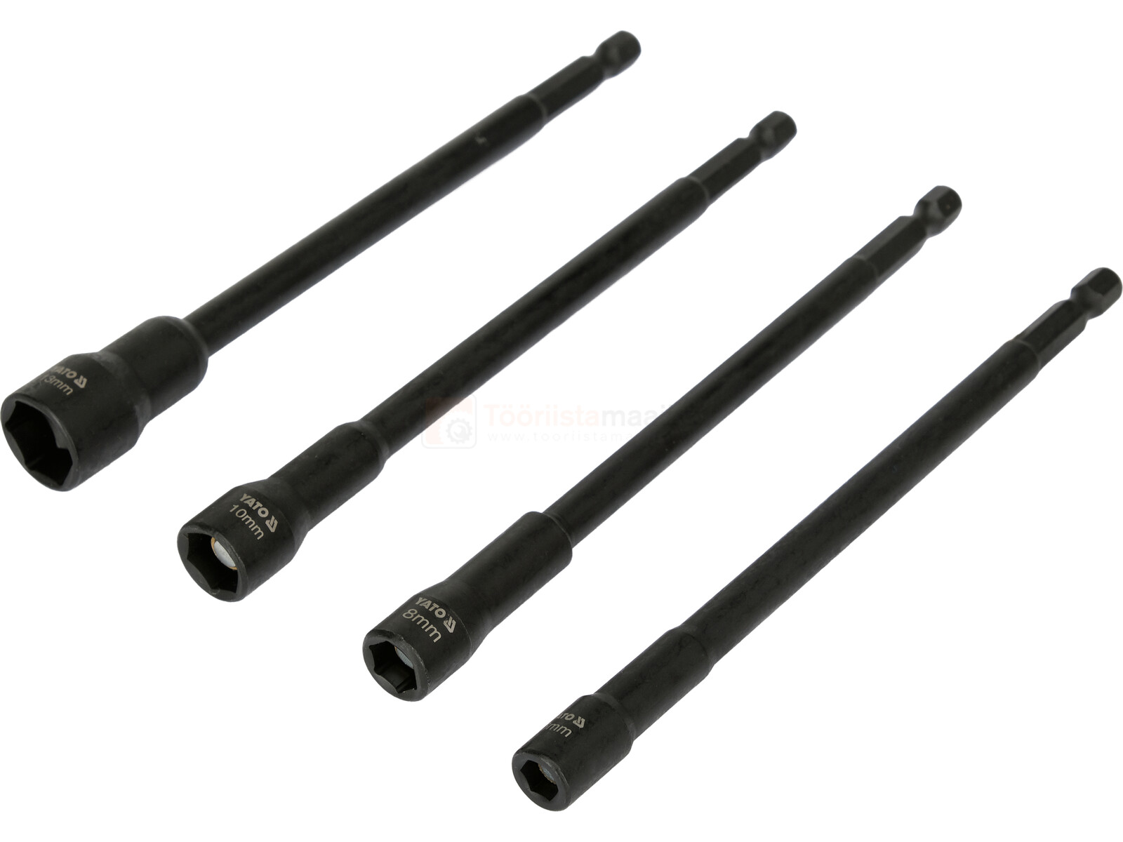 Pildil on must YATO pikkade magnetpadrunite komplekt, milles on neli osa.