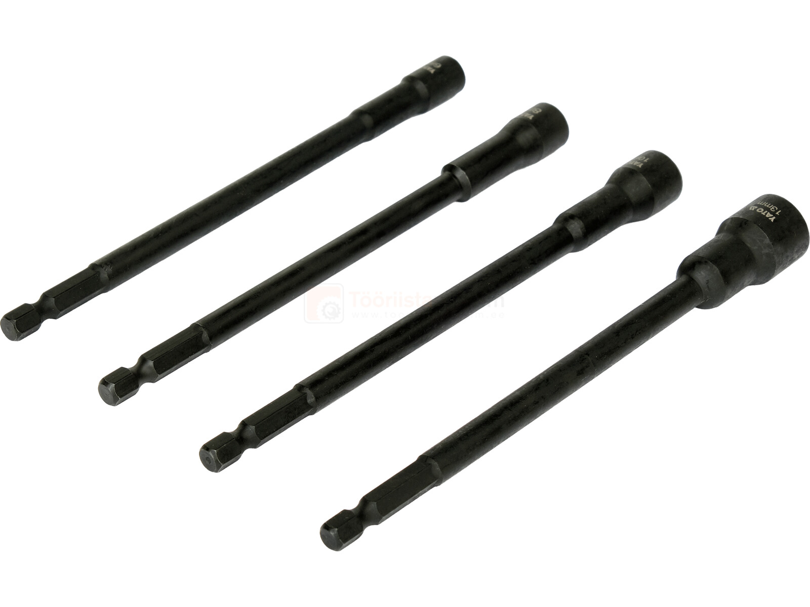 Pildil on must Yato pikkade magnetpadrunite komplekt 1/4" 150 mm, mis koosneb neljast osast.