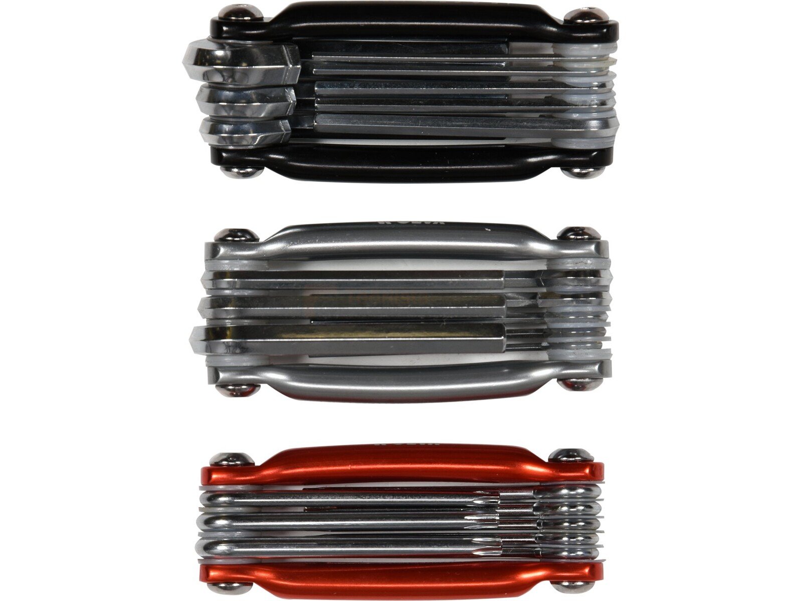 Pildil on kolm erinevat värvi YATO 24-osalist torx ja kuuskantvõtmete komplekti.