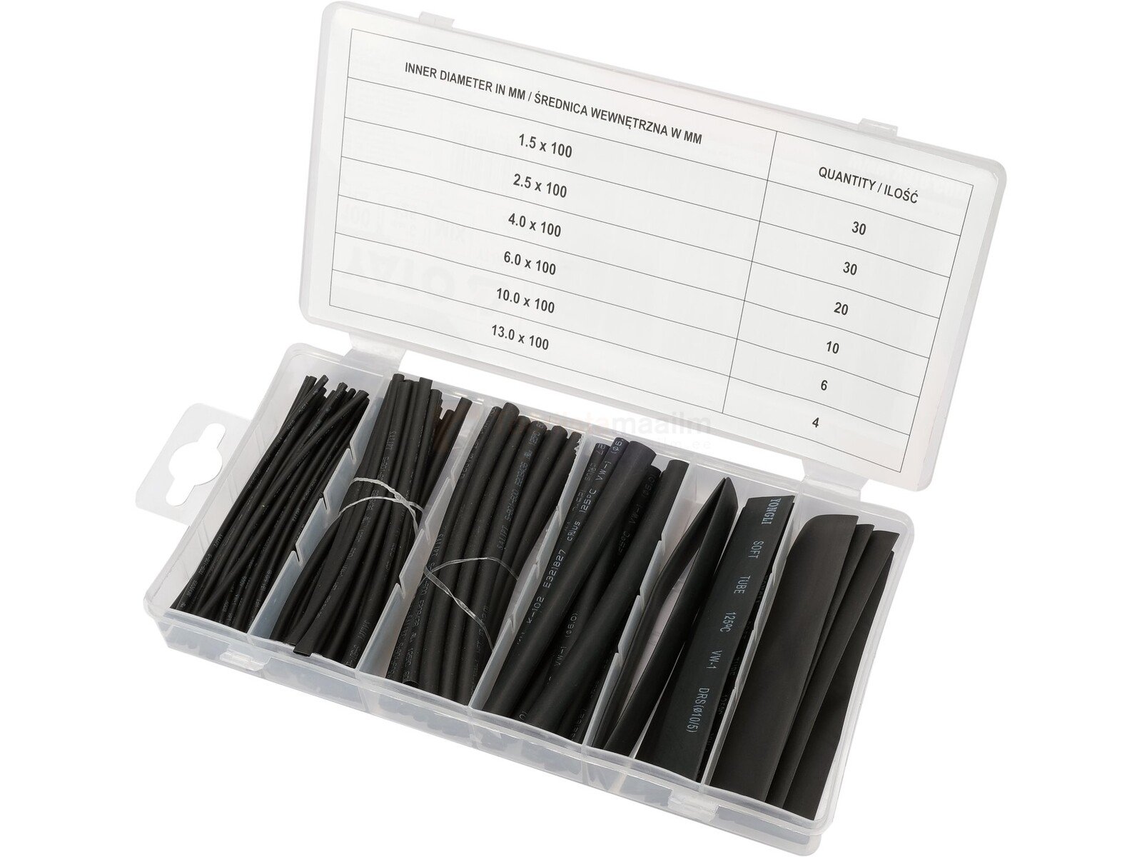 Pildil on YATO termorüüside komplekt, mis sisaldab erineva suurusega musti termorüüside tükke.