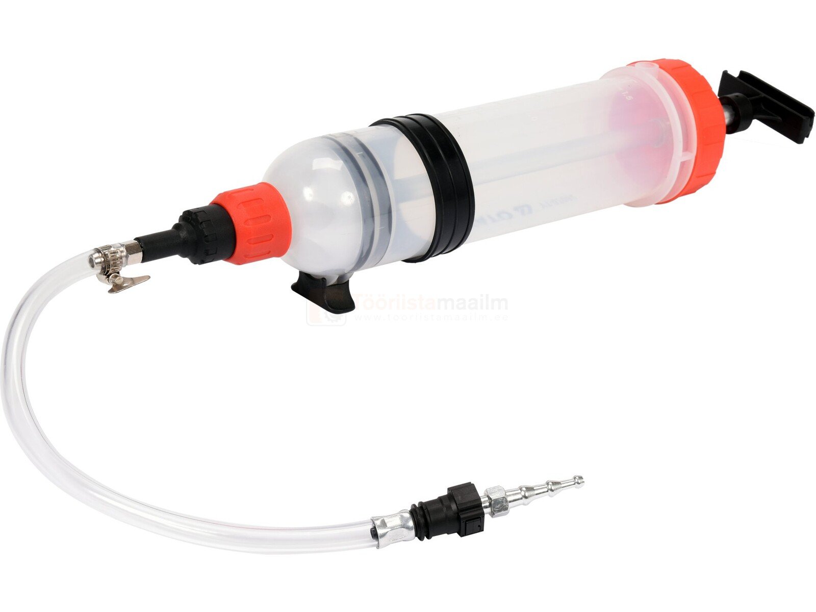 Pildil on YATO käsipump, mis on mõeldud sõidukite tehniliste vedelike imemiseks ja mille maht on 1,5 liitrit.