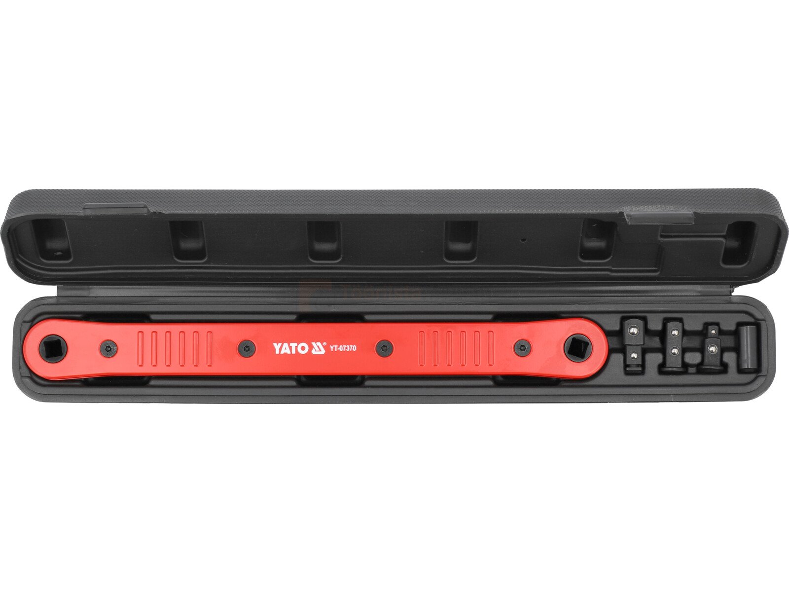 Pildil on Yato pikendusvõti pikkusega 340mm koos otsikutega, mis on paigutatud musta hoiukarpi.