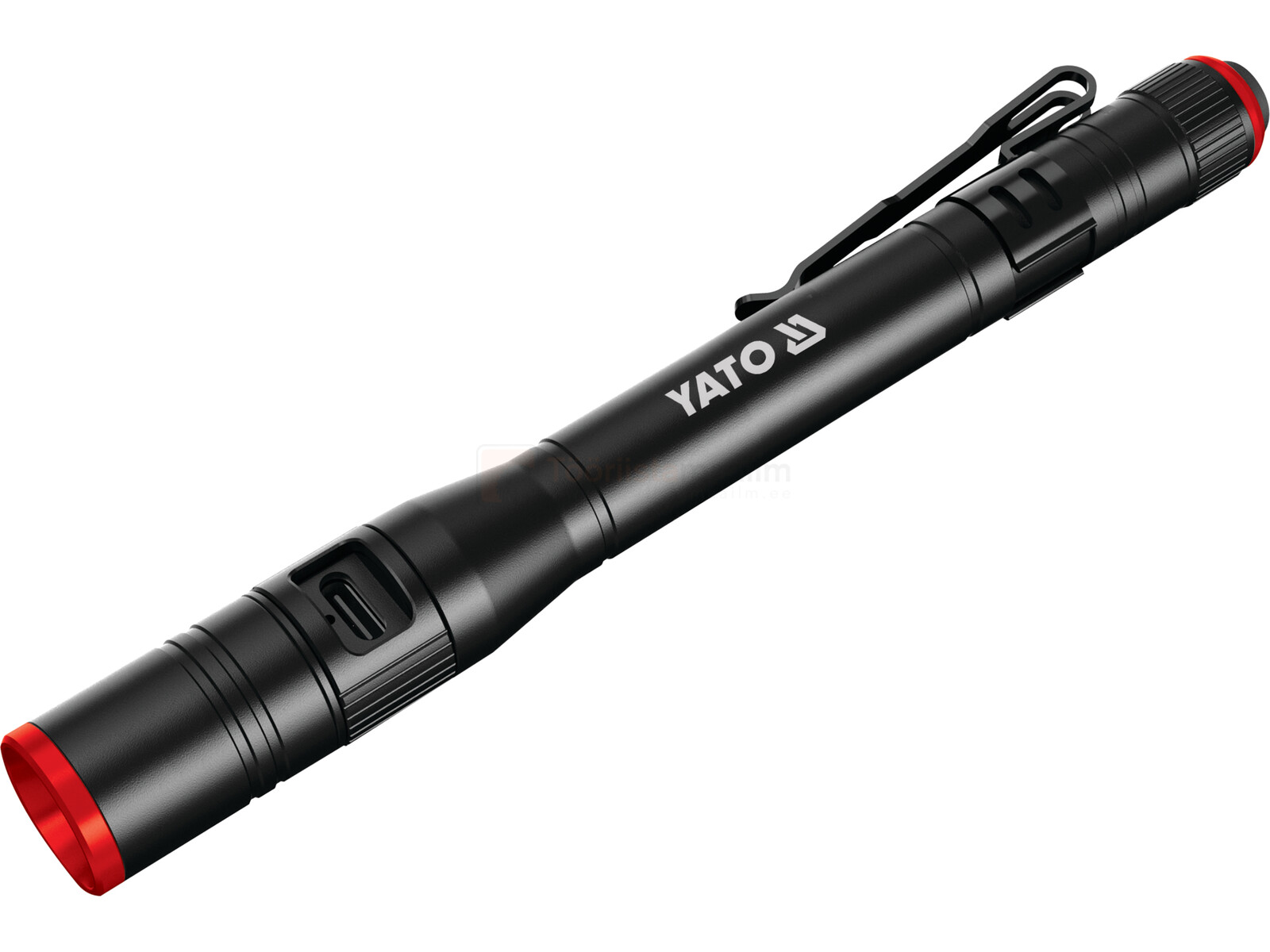 Pildil on must YATO taskulamp 500lm IPX4, millel on punased detailid ja vööklamber.