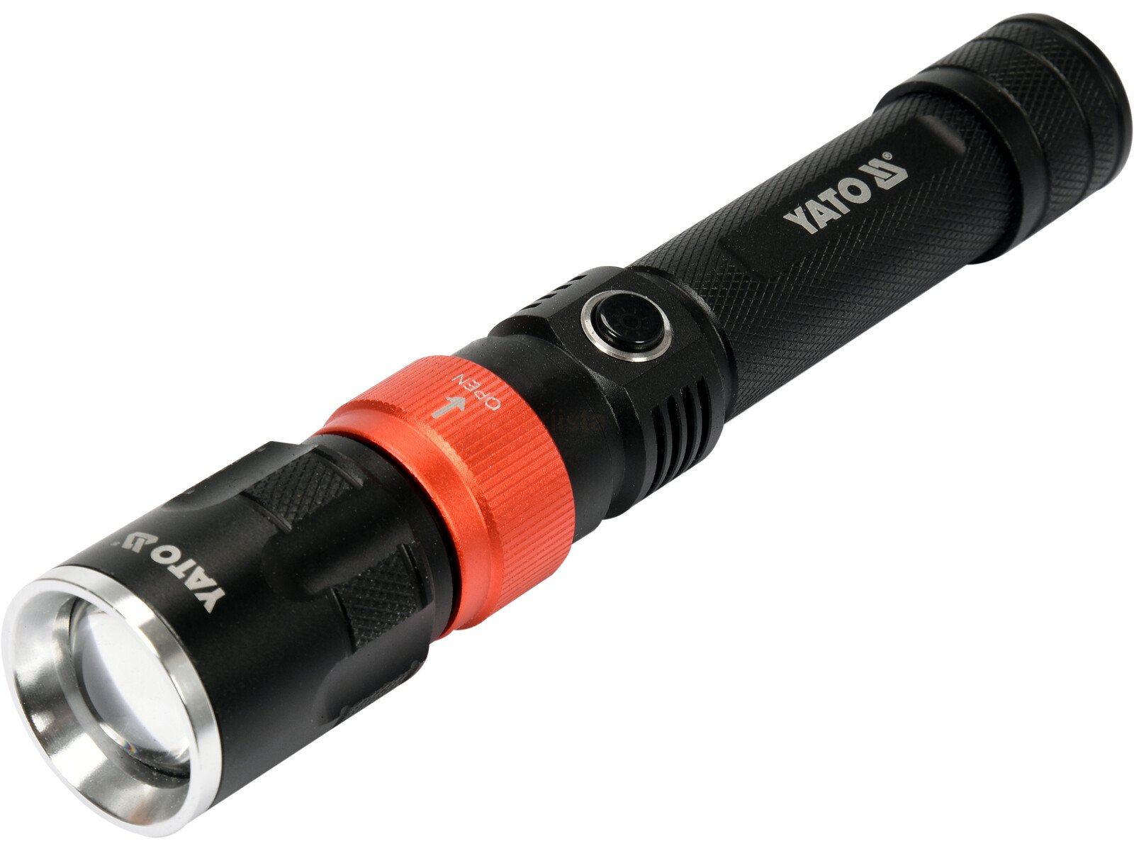 Pildil on musta korpusega YATO LED töövalgusti, millel on punane rõngas ja mis näib olevat suunatud valgustamiseks.