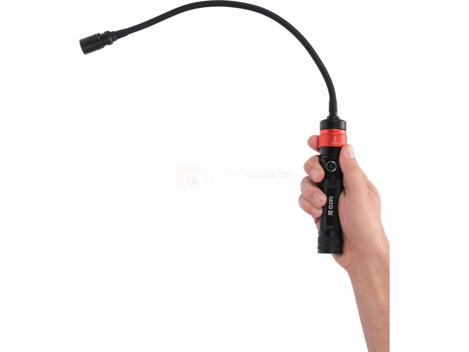 Pildil on näha käes hoitav YATO LED töövalgusti, millel on painduv vars ja mis on mõeldud kitsastesse kohtadesse...