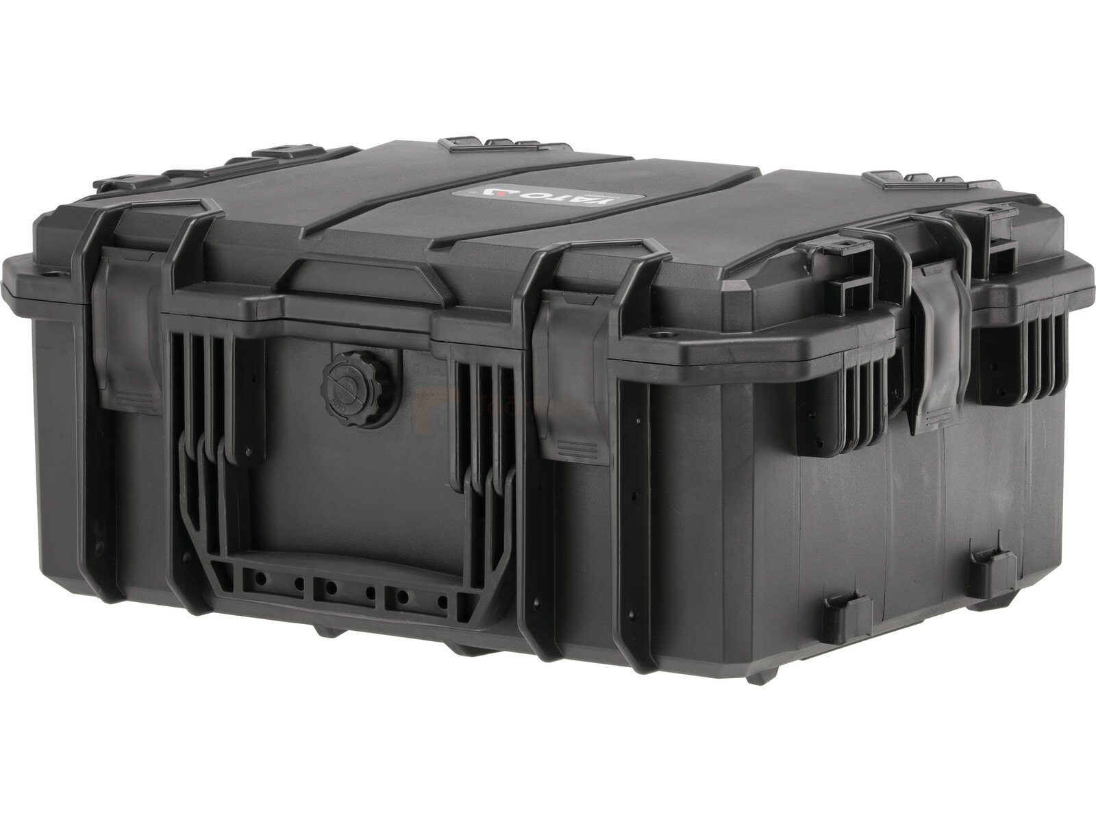 Pildil on must Yato hermeetiline tööriistakast mõõtmetega 465x355x205mm, millel on tugevad kinnitused, käepide ja ventiil.