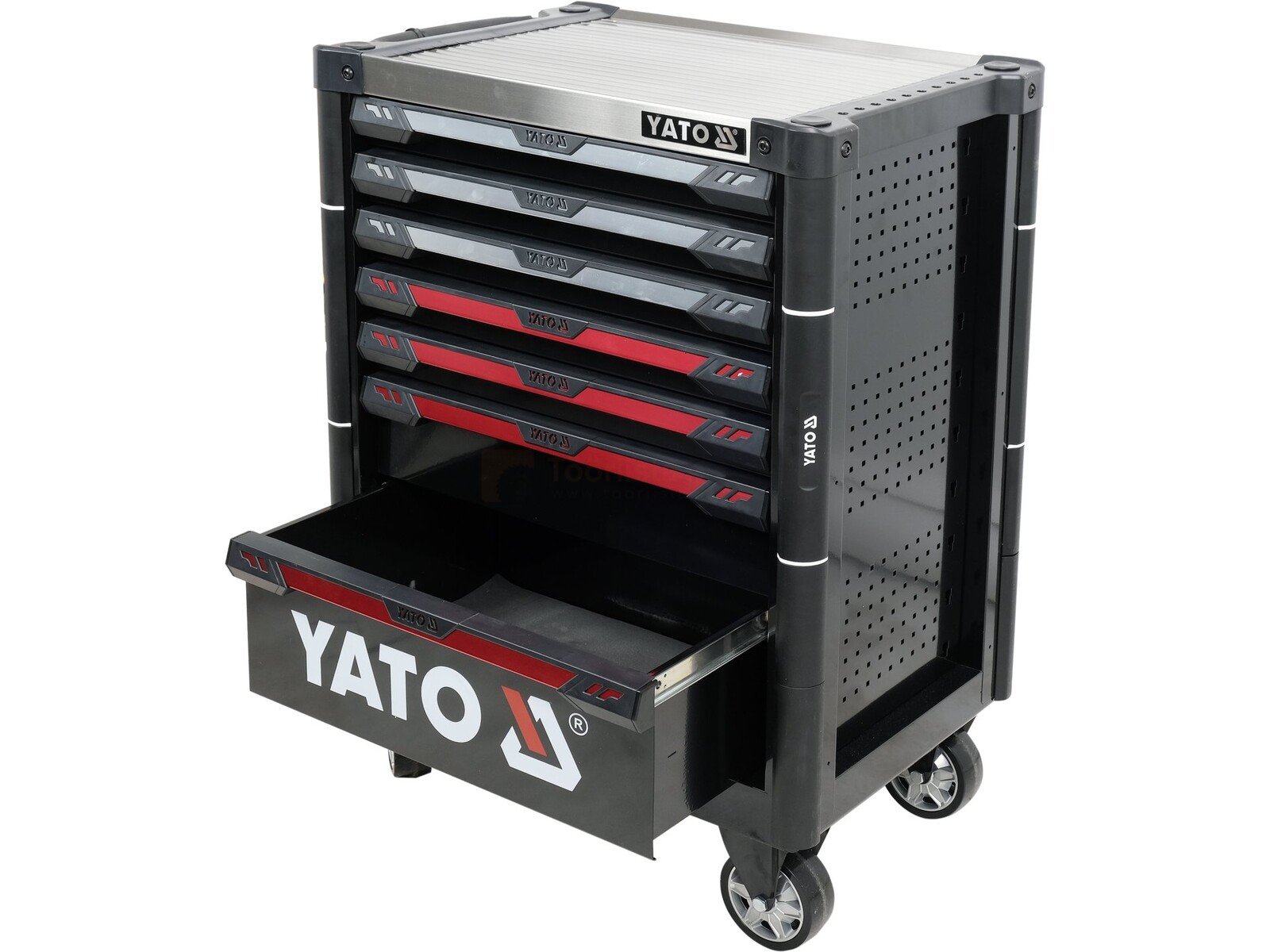 Pildil on YATO tööriistakäru, millel on seitse sahtlit ja mis on mõeldud tööriistade hoidmiseks.