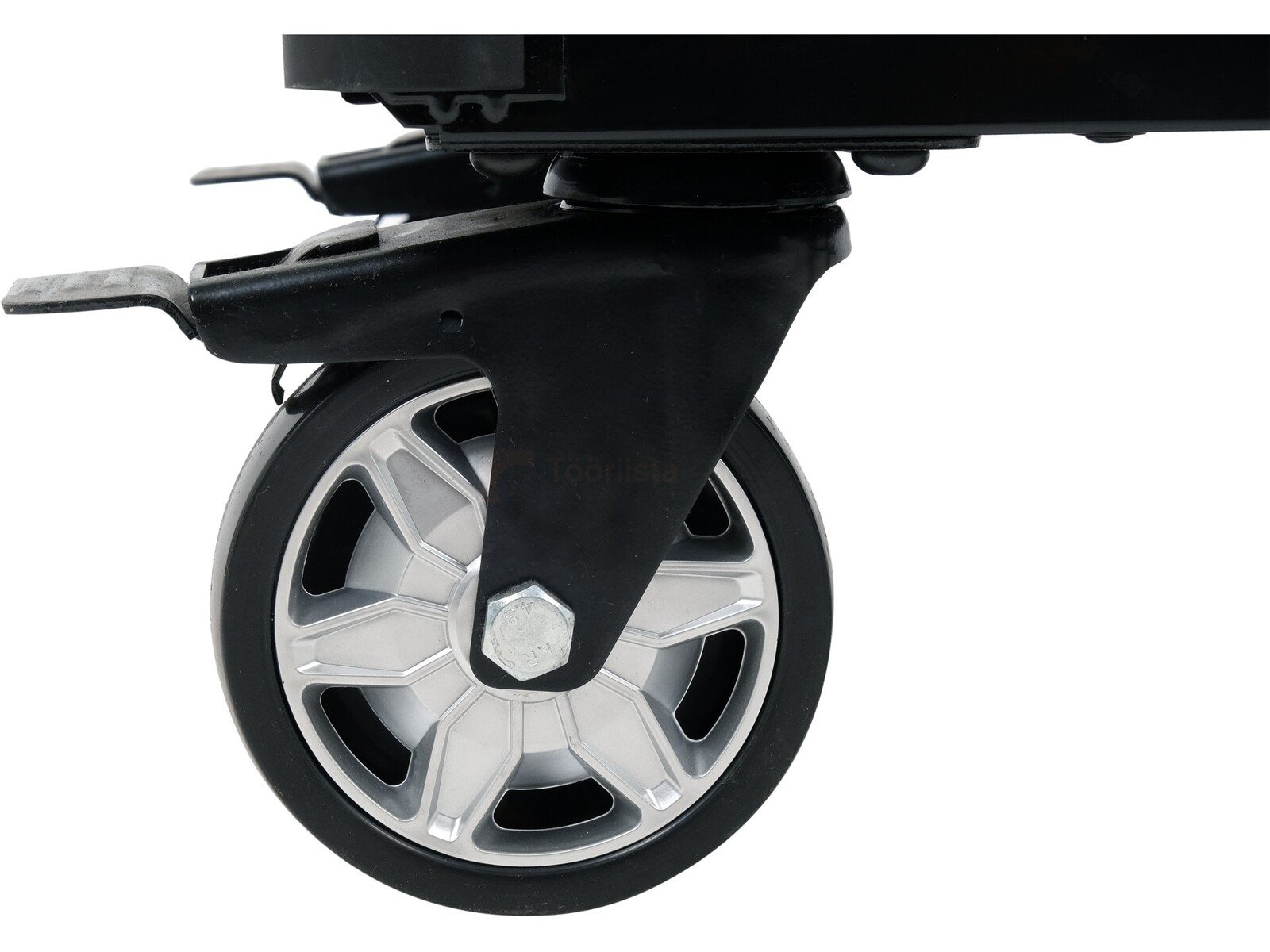 Pildil on Yato tööriistakäru ratas, millel on pidur ja millel on näha ratta konstruktsiooni.