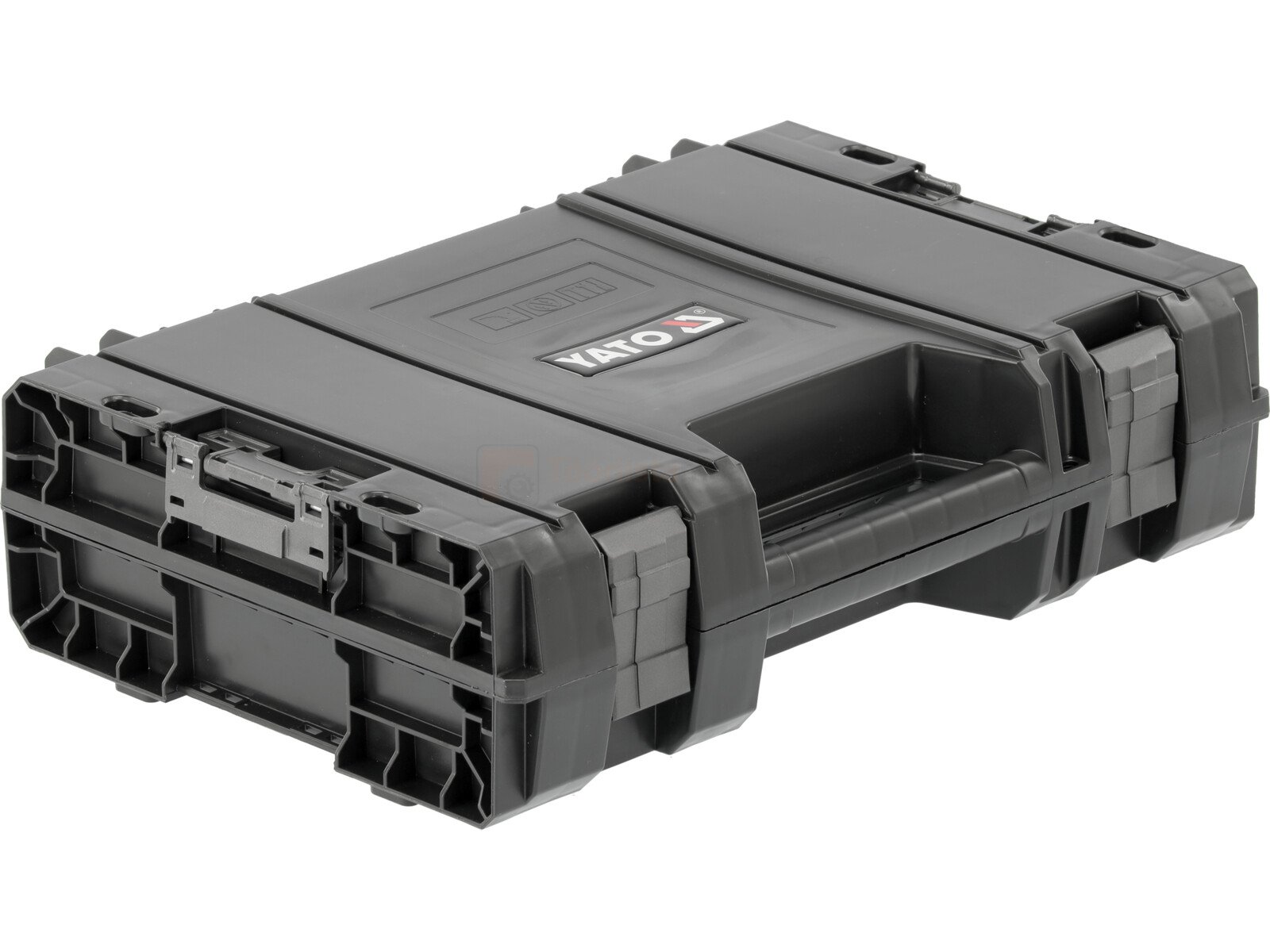 Pildil on must Yato tööriistakohver, millel on kinnitused ja käepide.