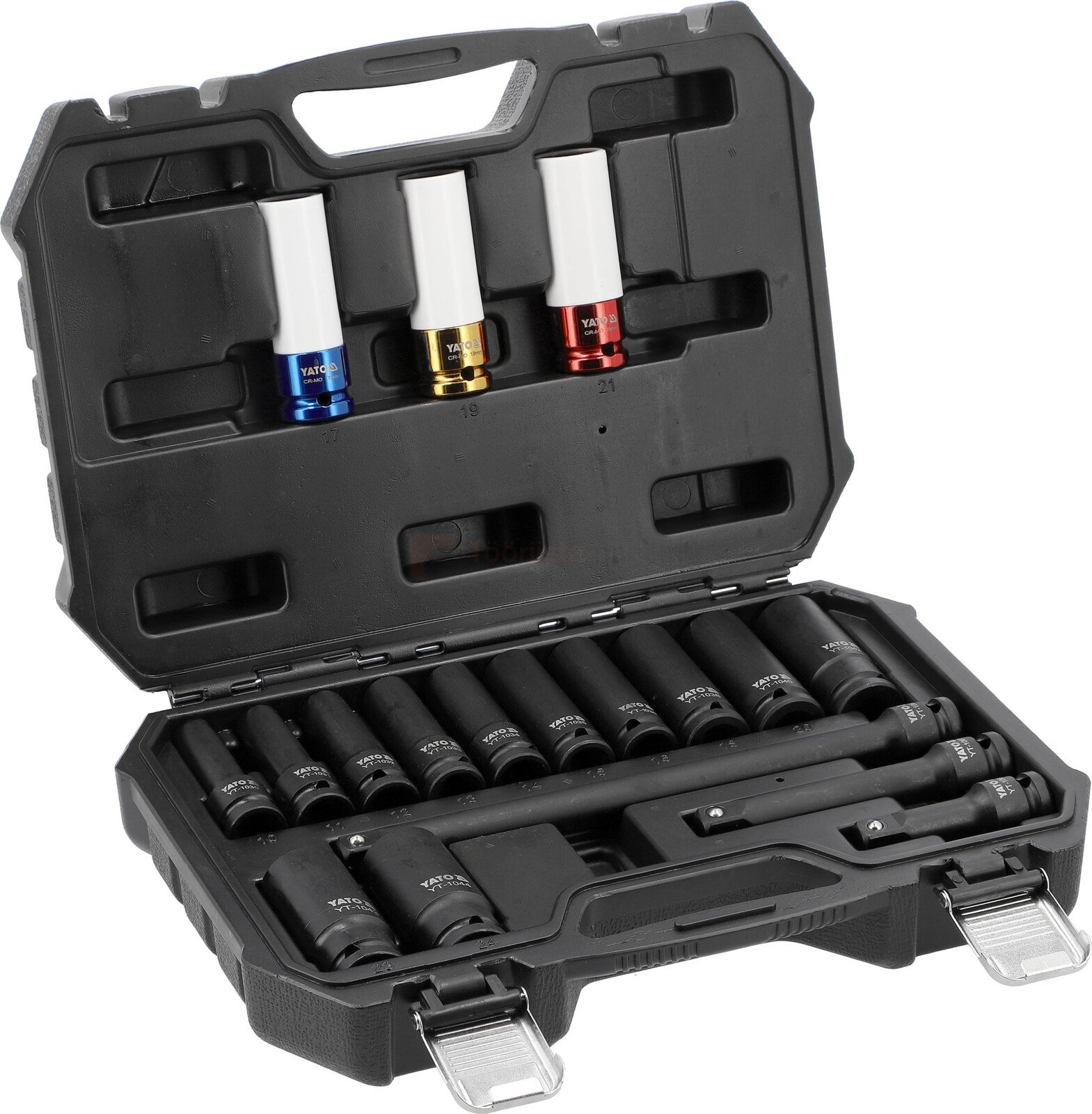 Pildil on Yato pikkade löökpadrunite komplekt, mis sisaldab erineva suurusega padrunitega karpi, koos pikenduse ja...