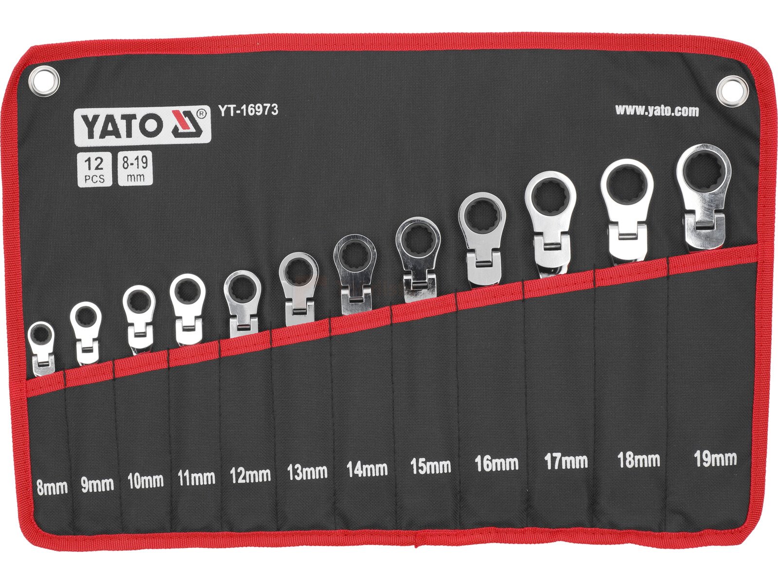 Yato liigendiga lehtsilmusnarrede komplekt 8-19 mm, 12-osaline 2