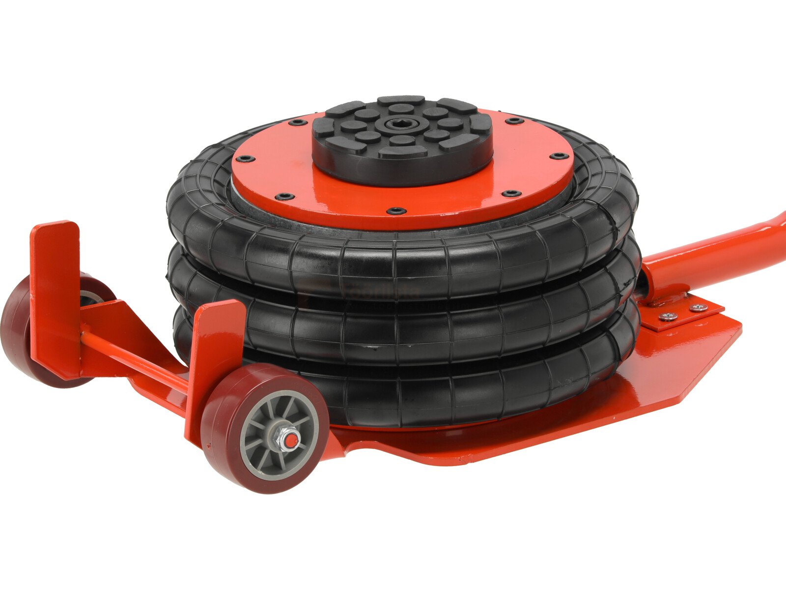 Pildil on Yato pika käepidemega pneumaatiline tungraud 4 T, mis koosneb õhupadjast, punasest raamist ja ratastest.