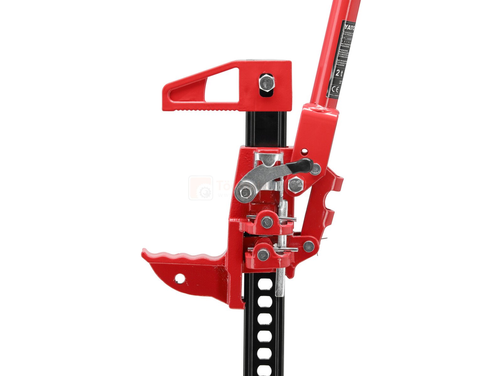 Pildil on näha punane YATO maastikutungraud, millel on näha mehhanismi ja tugijalga.