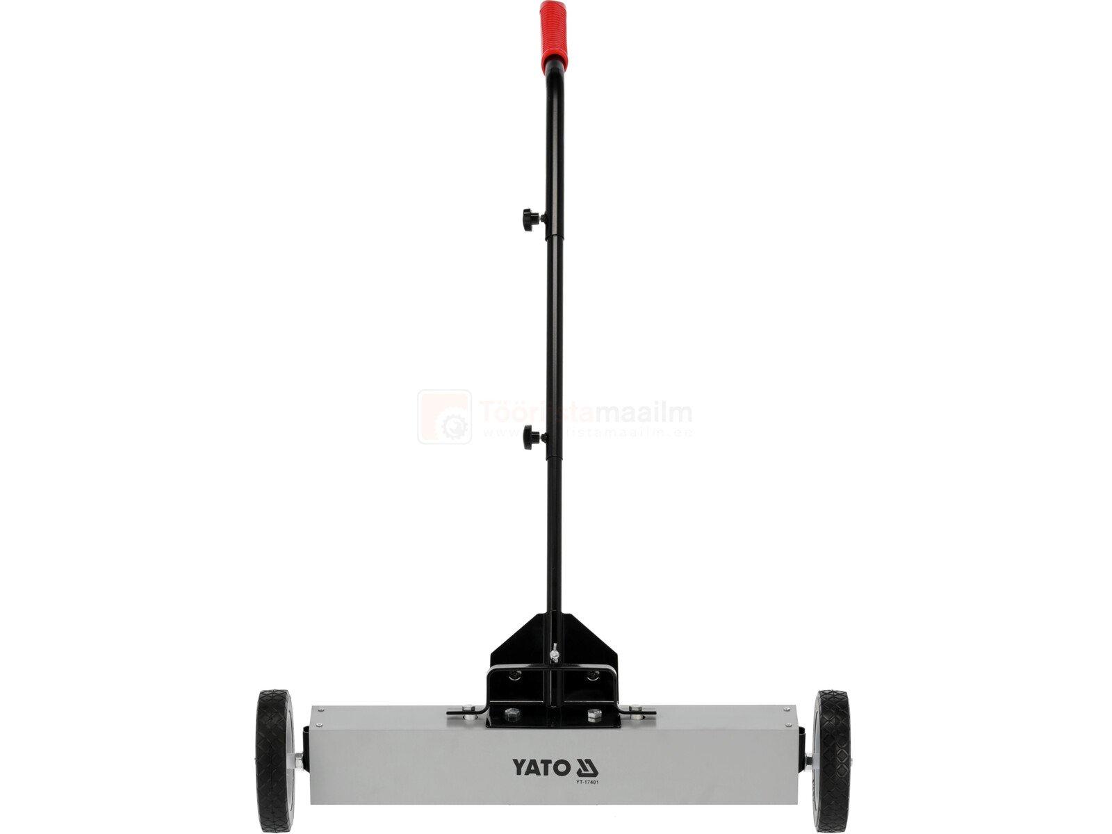 Pildil on Yato magnetpühkija/laastude koguja, millel on rattad ja punase käepidemega reguleeritav vars.
