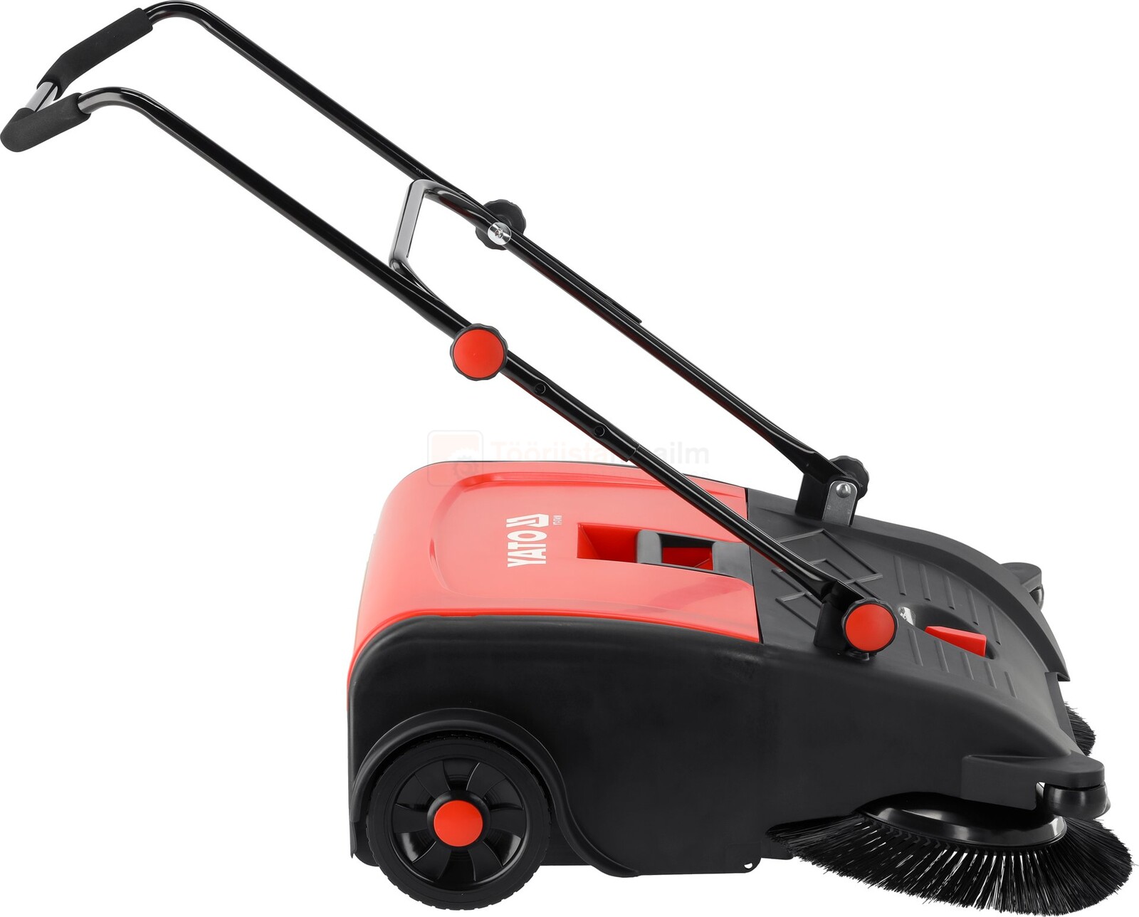 Pildil on YATO kuivpühkimismasin, millel on punane korpus ja mustad detailid, sealhulgas hari ja käepide.