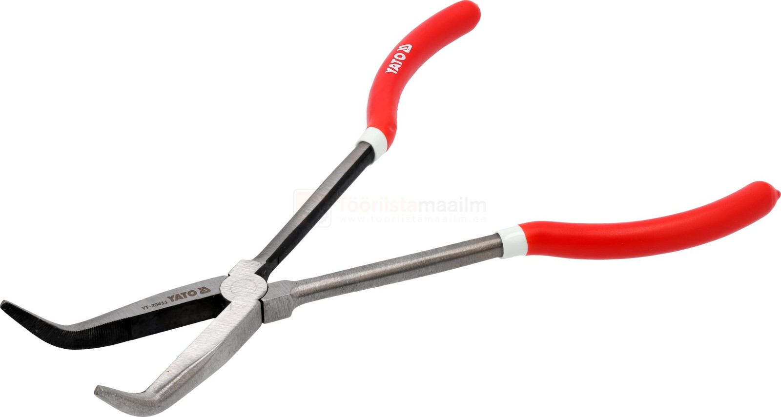 Pildil on Yato pikad näpitstangid, millel on sirged, 45° ja 90° painutatud otsad ning punased käepidemed.