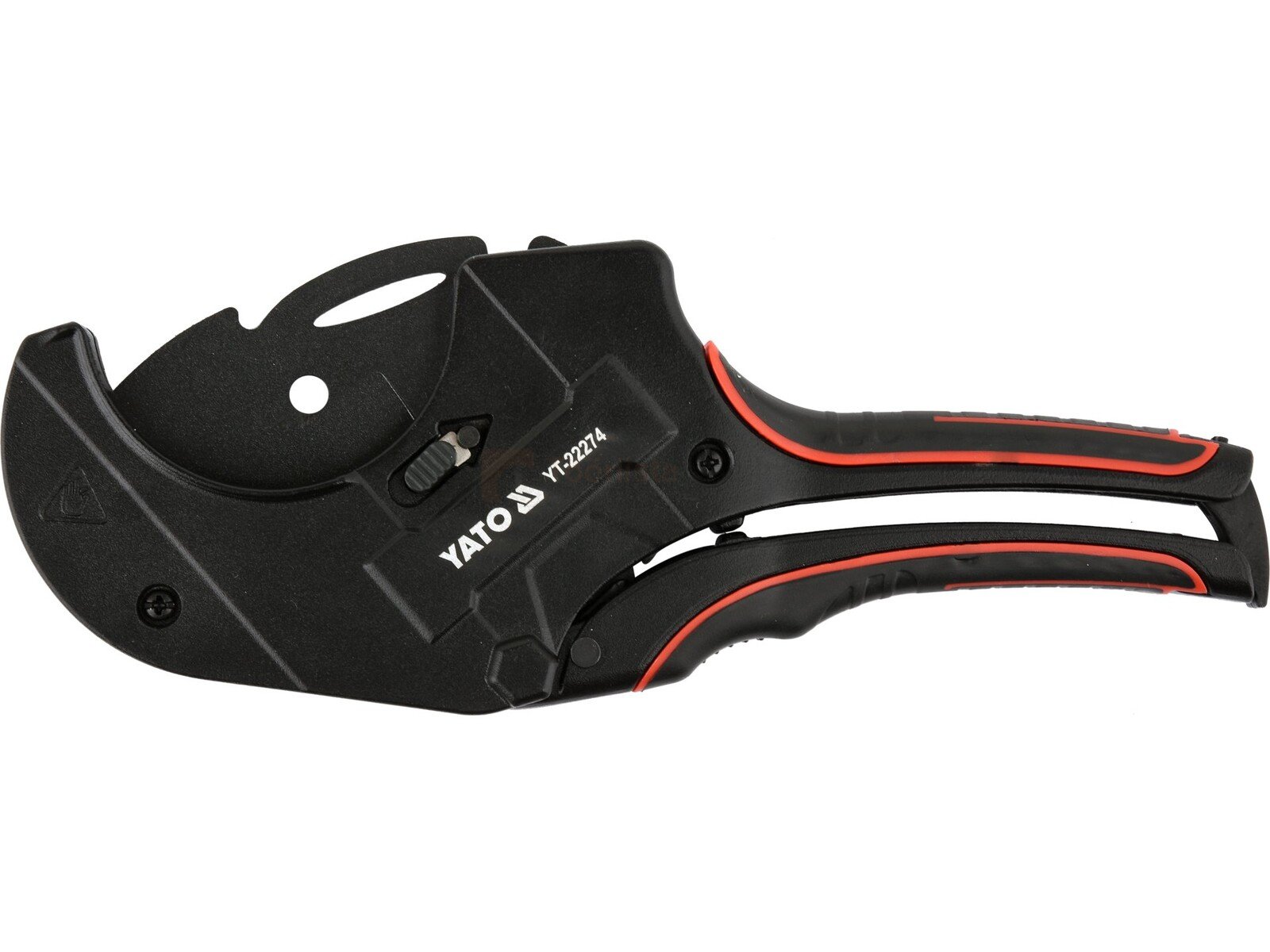 Pildil on musta värvi Yato torulõikur, millega saab lõigata 0-75 mm PVC torusid.