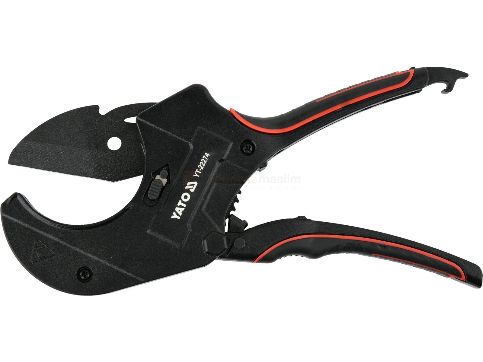 Pildil on musta värvi Yato torulõikur, mis on mõeldud 0-75 mm PVC torude lõikamiseks.