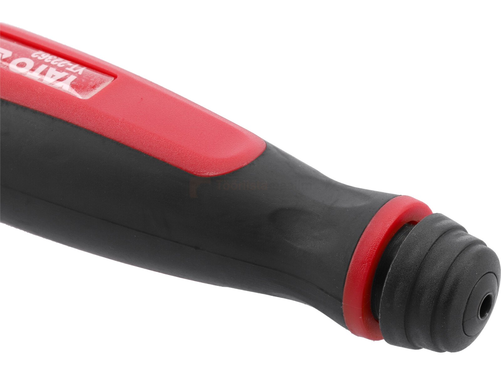 Pildil on YATO jääkide eemaldamise tööriista käepide, mille detailid on mustad ja punased.