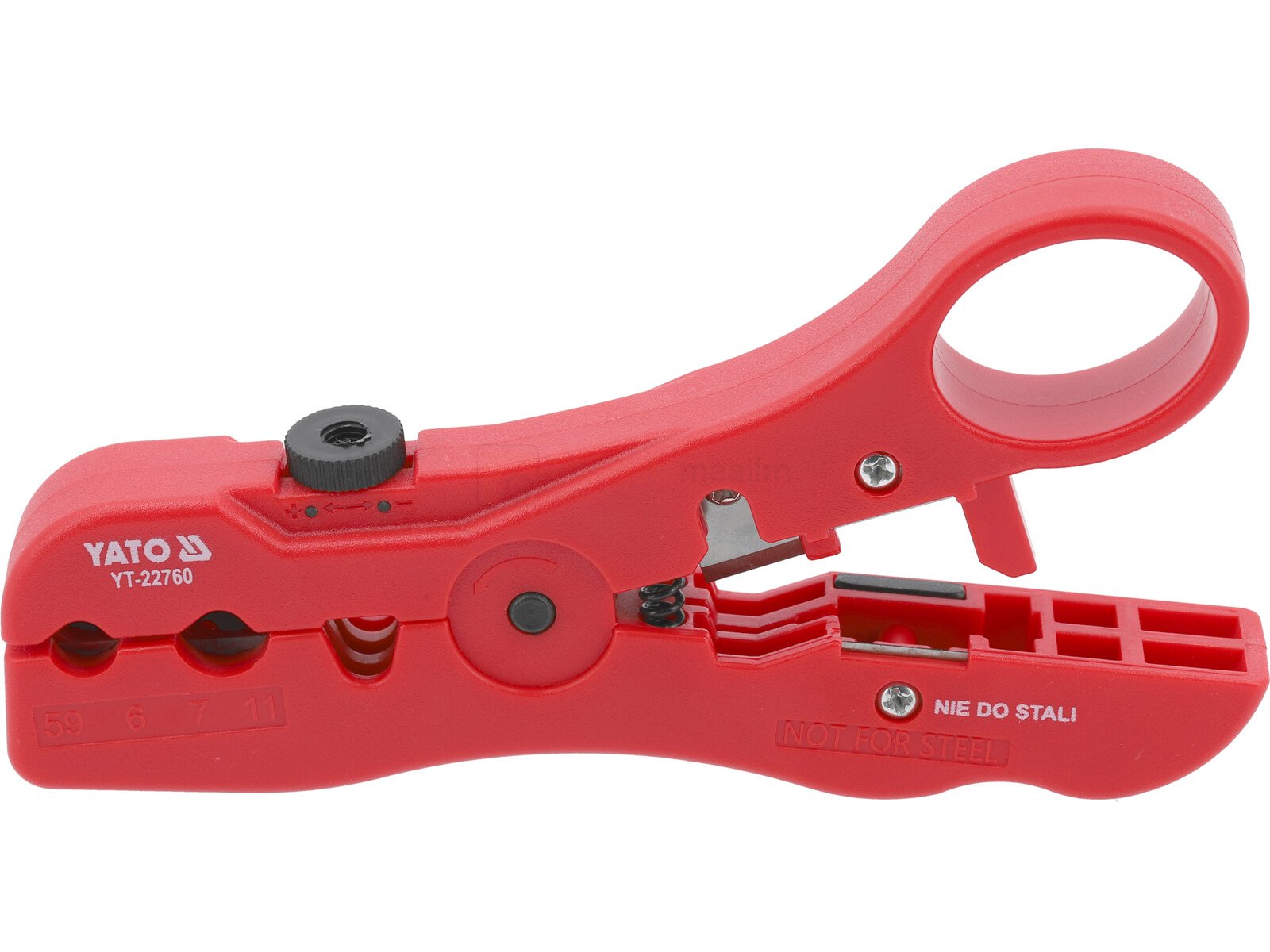 Pildil on Yato kaablikoorija antenni ja võrgukaablitele, mis on punast värvi.