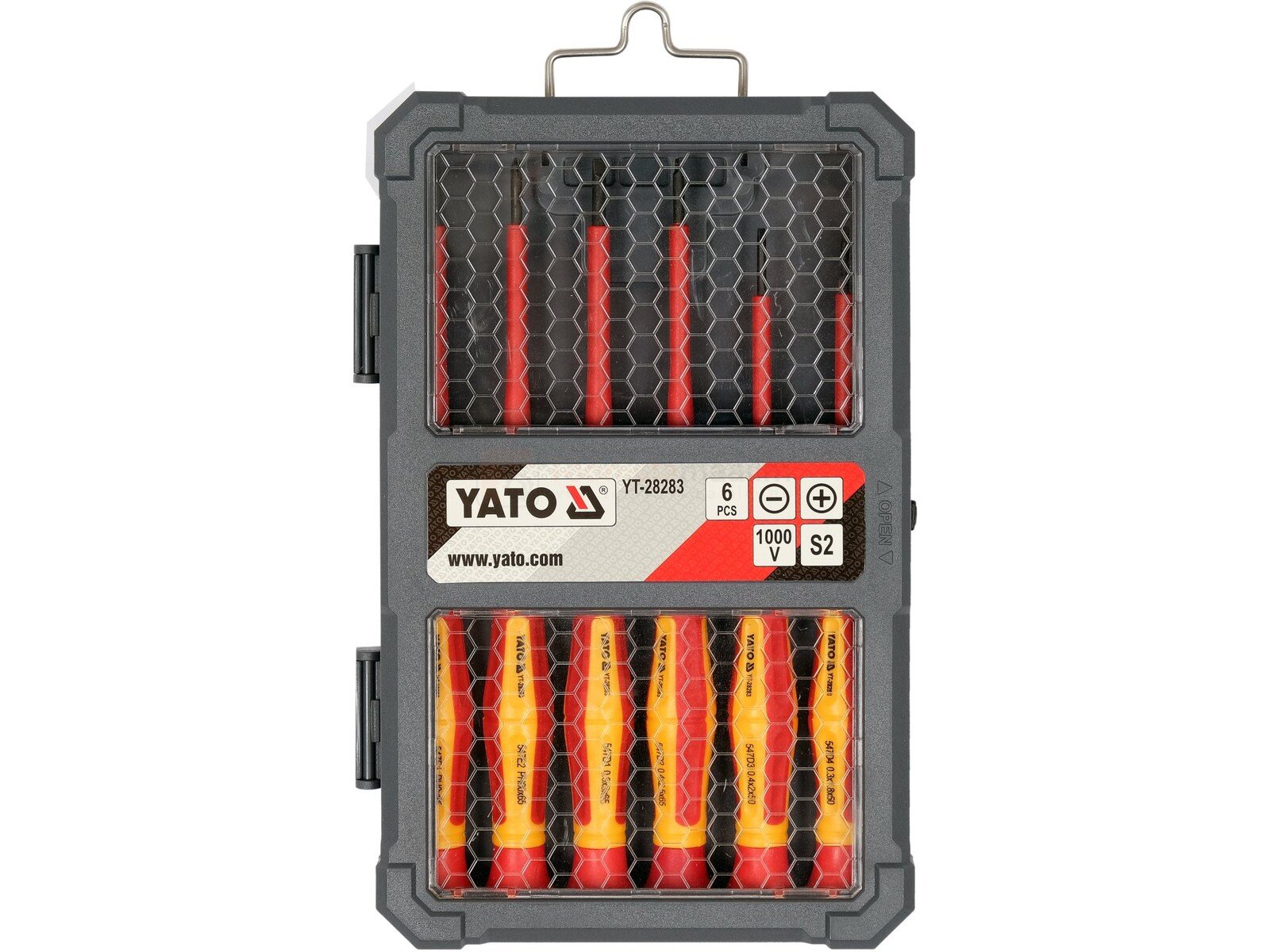 Pildil on YATO VDE peenkruvitsate komplekt, mis sisaldab kuut kruvitsat, mis on pakitud karpi.