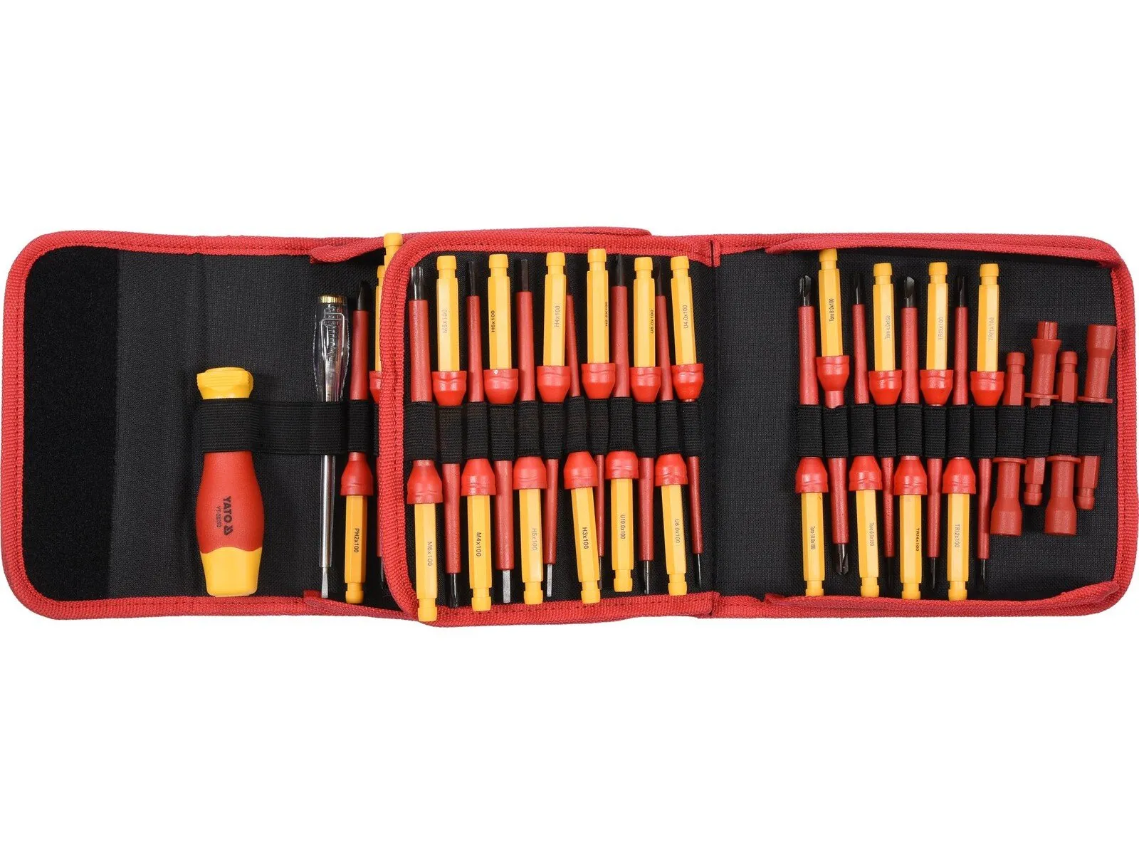 Pildil on Yato tootemargi INSUL. CHANGE. SCREWDRIVER SET 50PCS VDE, mis on avatud ja näitab erinevaid isoleeritud...