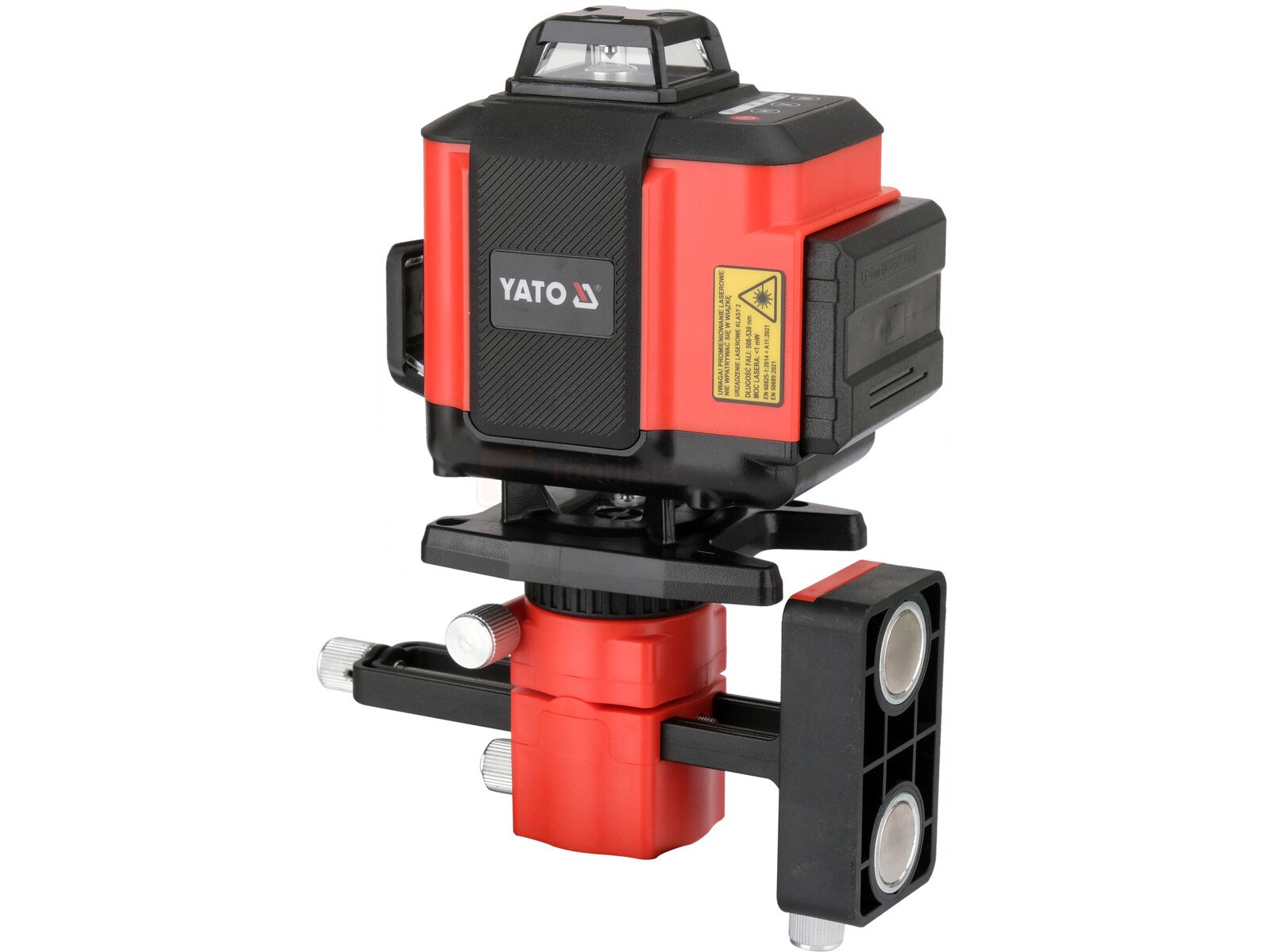 Pildil on YATO joonlaser 4D, mis on punast ja musta värvi ning millel on roheline kiir.