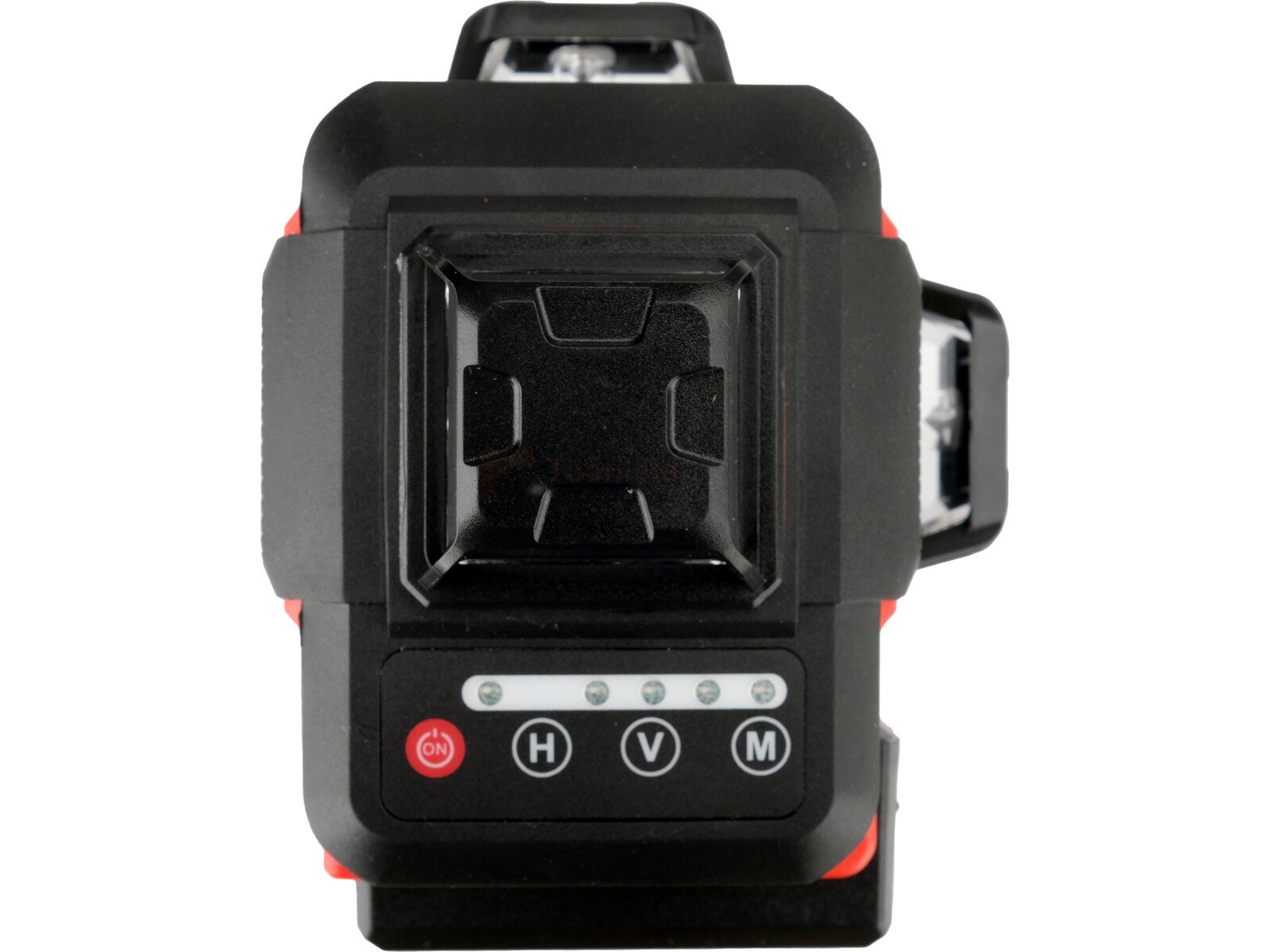 Pildil on näha YATO 4D joonlaser, millel on roheline kiir, juhtnupud ja aku indikaator.