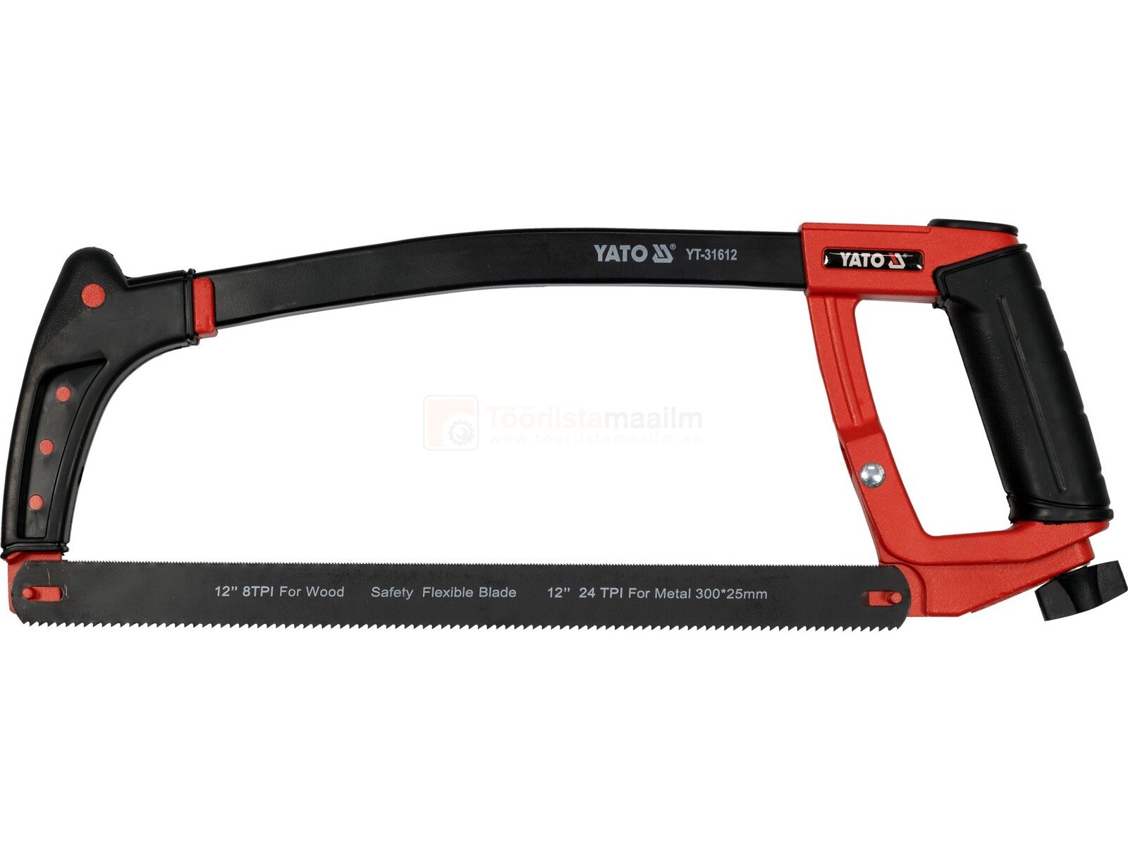 Pildil on Yato rauasaag 300 mm, millel on punane ja must raam ning saeleht.