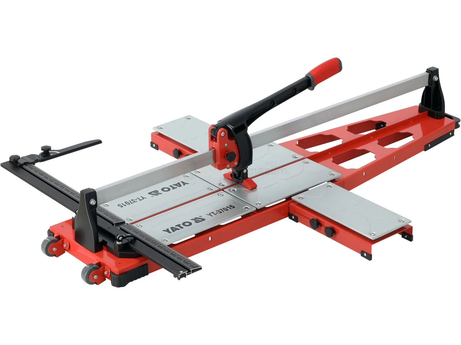 Pildil on Yato PROFESSIONAL TILE CUTTER 1050 MM, mis on punane ja must plaatide lõikamise tööriist, millel on...