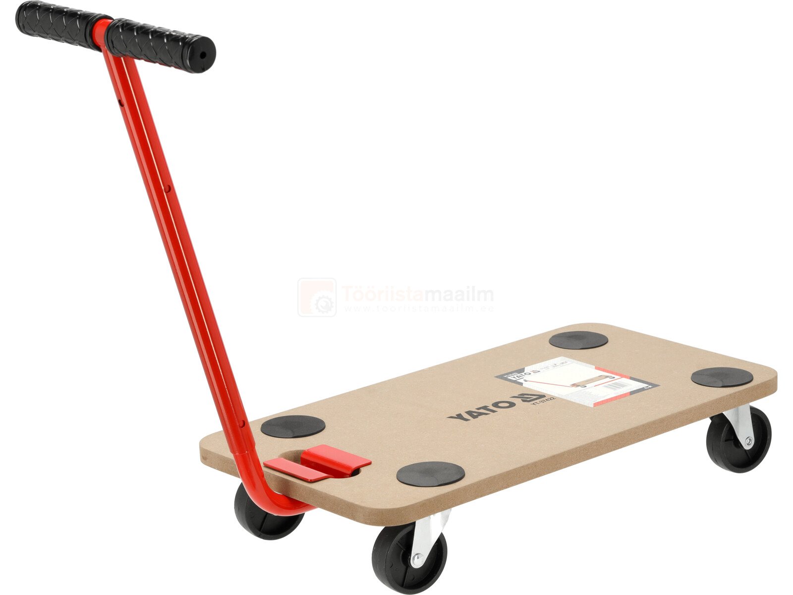Pildil on YATO transpordikäru, mille kandevõime on 200 kg, ja millel on platvorm, käepide ja rattad.
