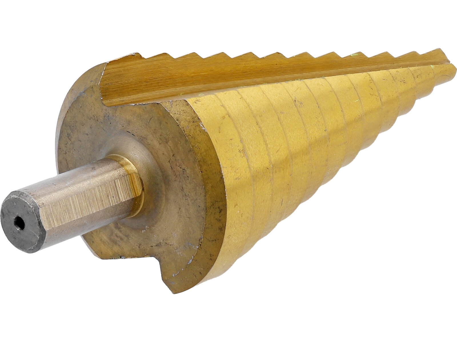 Pildil on YATO astmeline puur HSS suurusega 6-38 mm, millel on astmeline kooniline kuju ja kuuskantvarrega kinnitus.