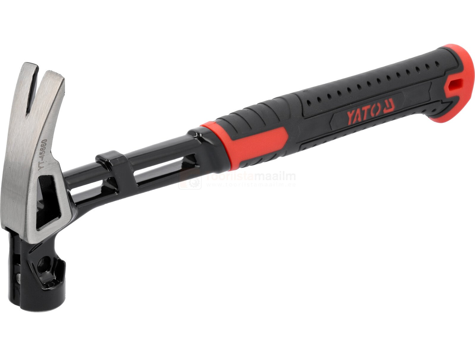 Pildil on Yato sõrgvasar, millel on must ja punane käepide ning metallist peaga, mis on mõeldud naelte löömiseks ja...
