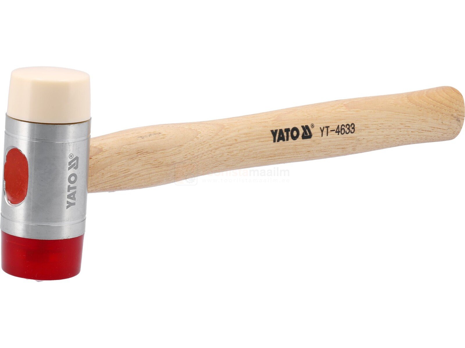 Pildil on Yato 600g polüuretaan- ja nailonotstega haamer, millel on puidust vars ja vahetatavad pead.