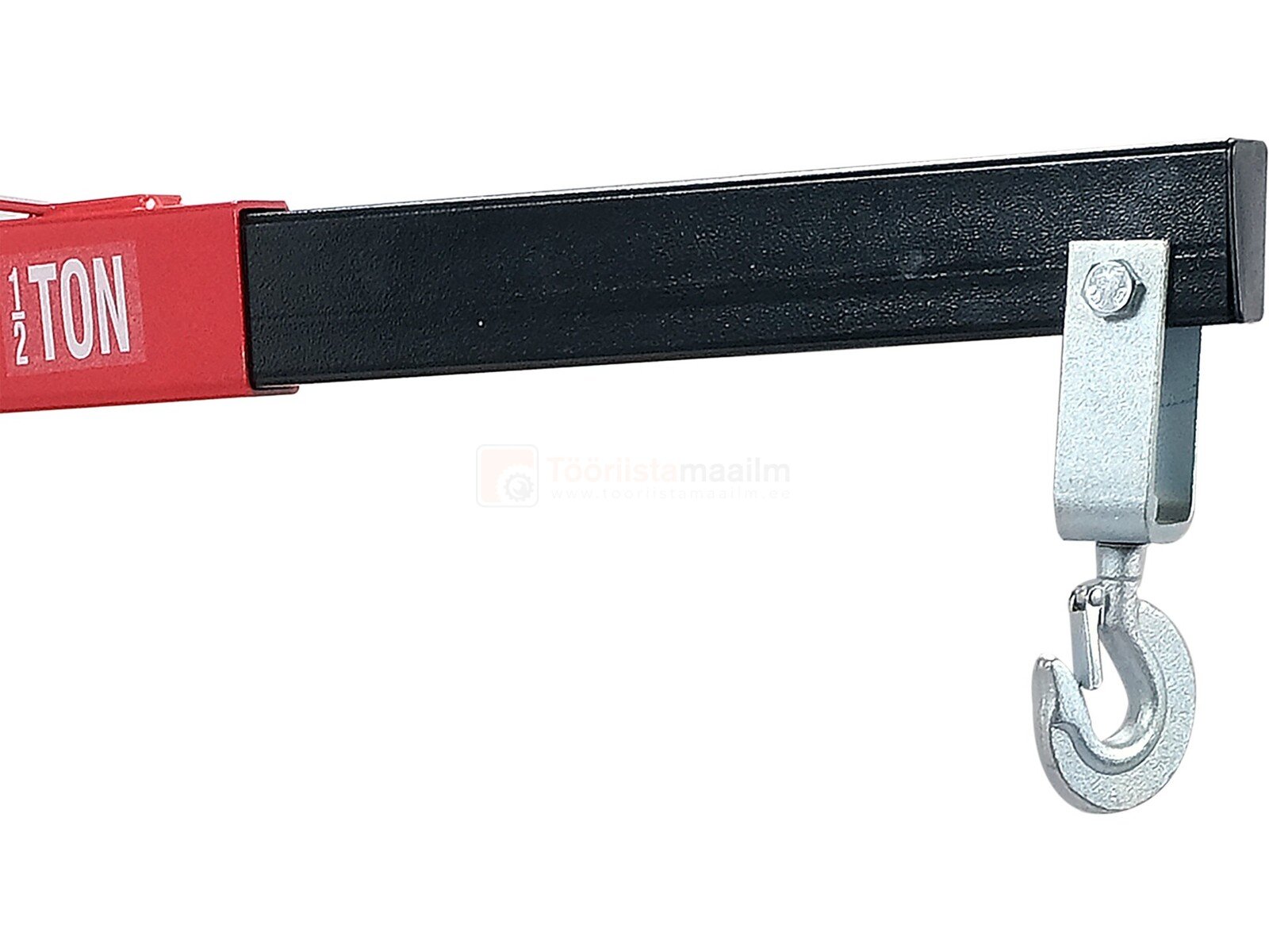 Pildil on näha YATO töökoja kraana, millel on punane ots, must pikendus ja metallist konks.