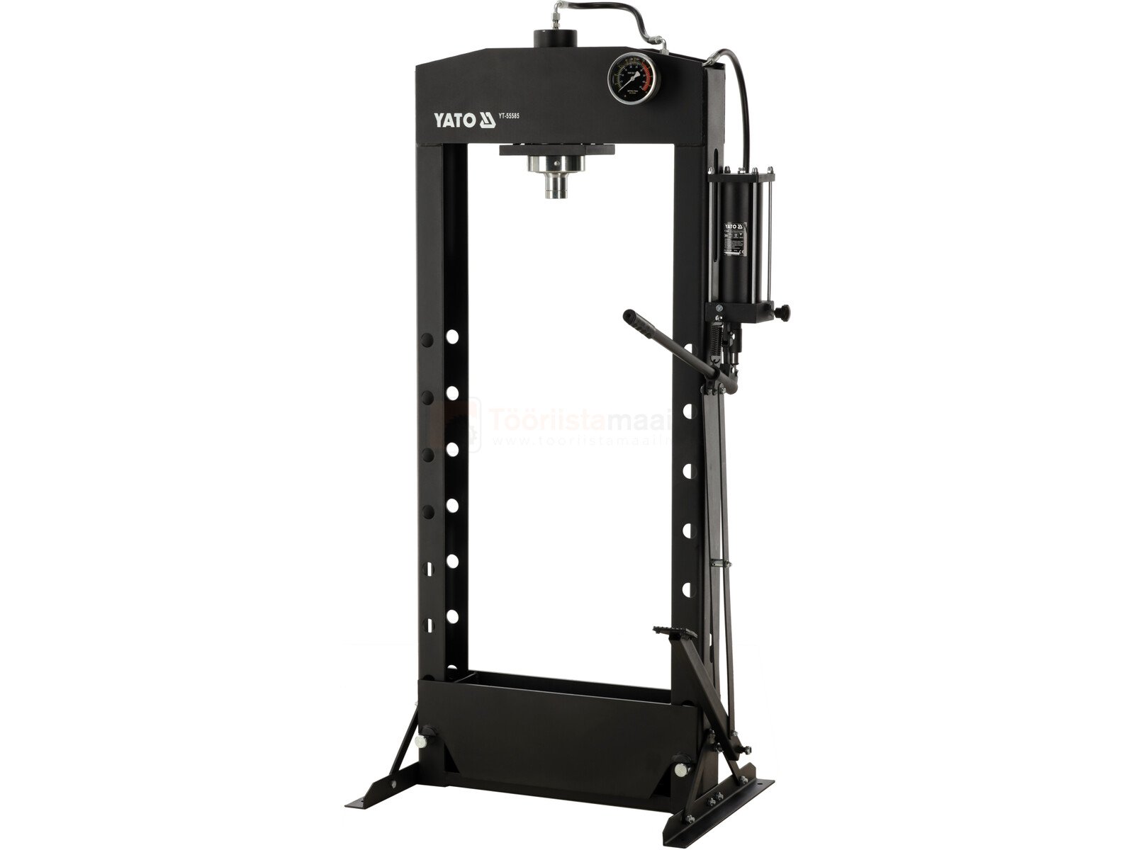 Pildil on Yato hüdro-keevituspress, mis koosneb suurest metallraamist, manomeetrist ja hüdraulilisest silindrist.