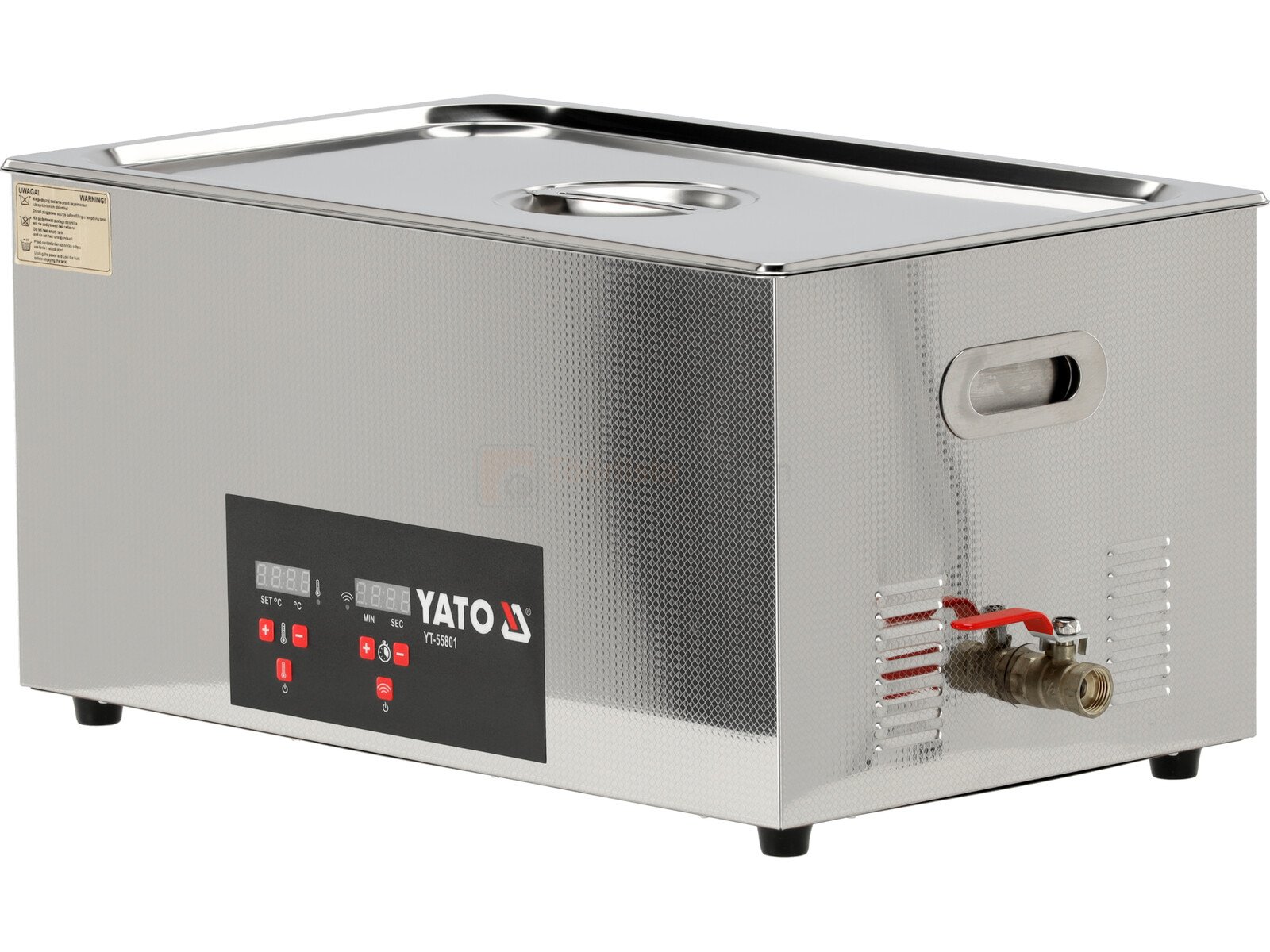 Pildil on Yato ultrahelipesur, millel on 22-liitrine maht, ning näha on seadme roostevabast terasest korpust, juhtpaneeli...