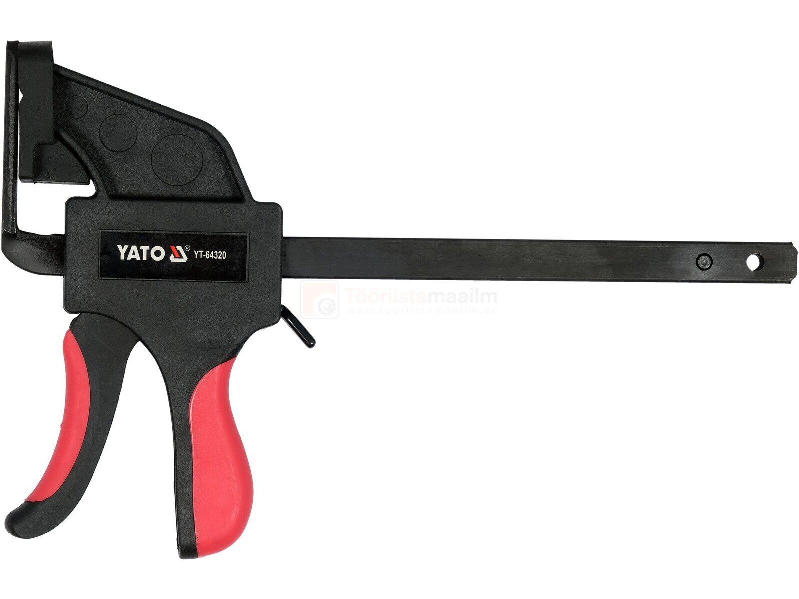Pildil on YATO pitskruvi juhtsiinile, millel on must ja punane käepide ning mis on mõeldud esemete kinnitamiseks.