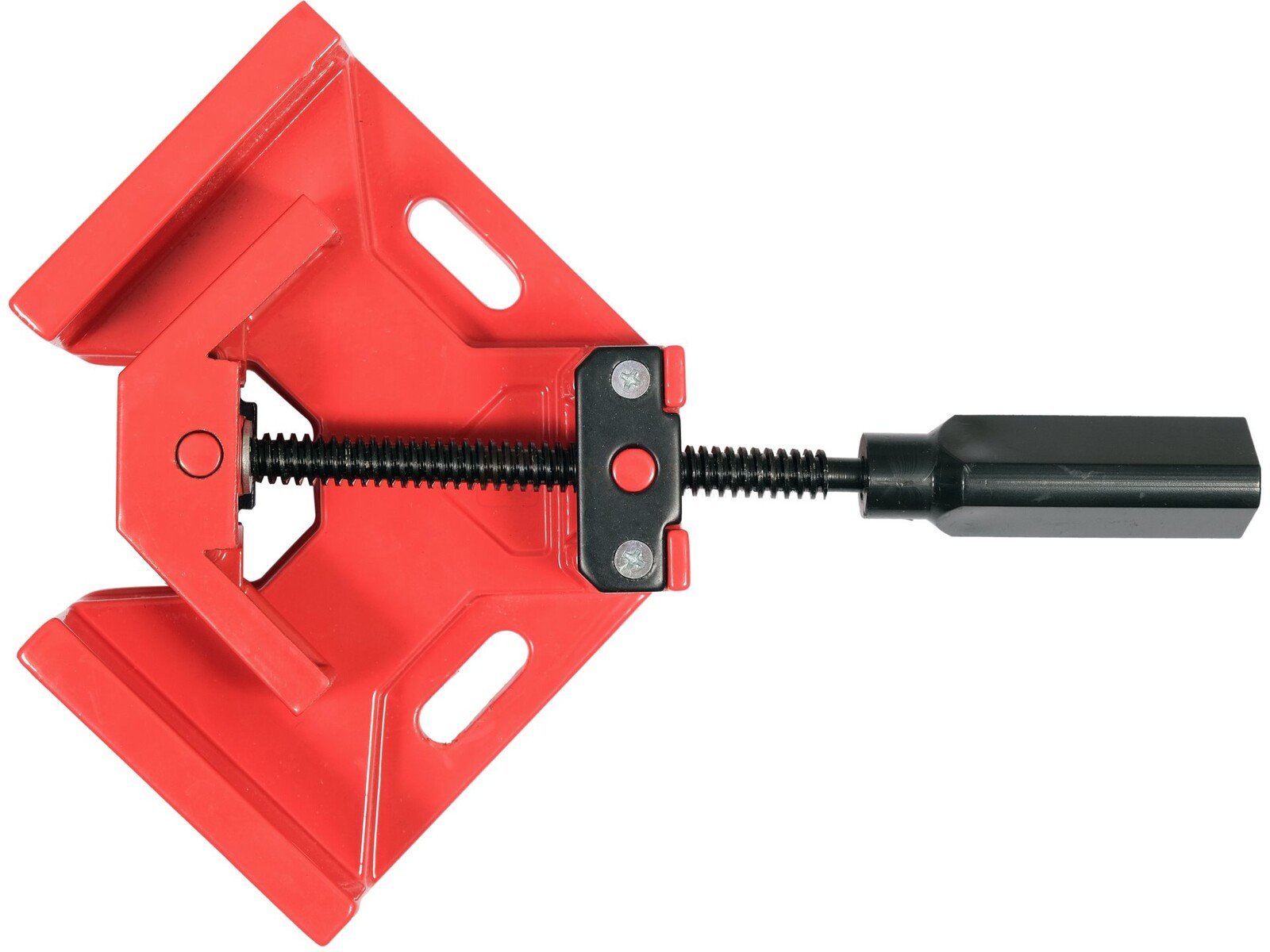 Pildil on punane YATO nurgapitskruvi, mis on valmistatud alumiiniumist ja mõeldud 90-kraadiste nurkade kinnitamiseks.