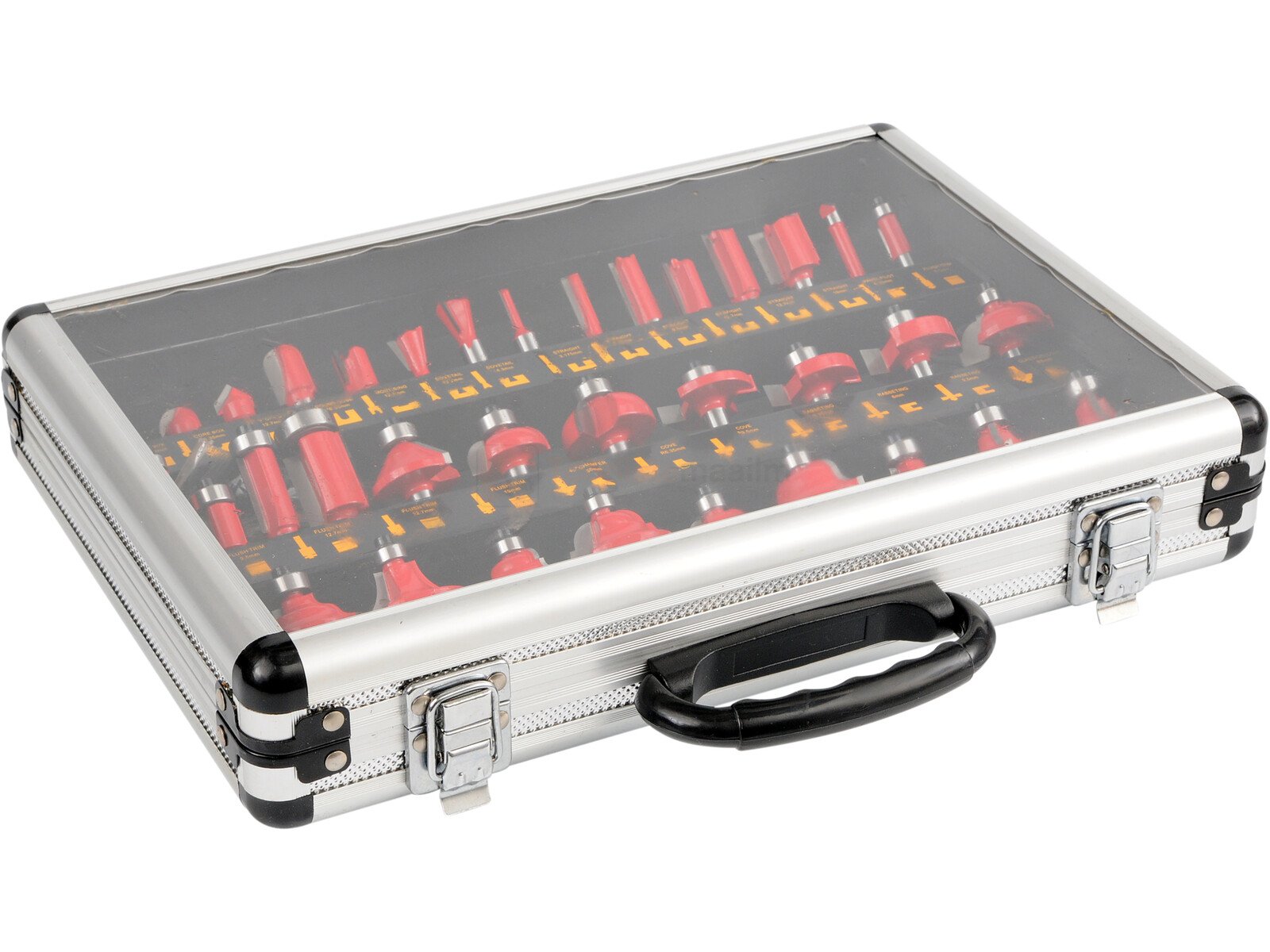 Pildil on Yato 36-osaline freesterade komplekt 8 mm sabaga, mis on paigutatud hõbedasesse kohvrisse, millel on...