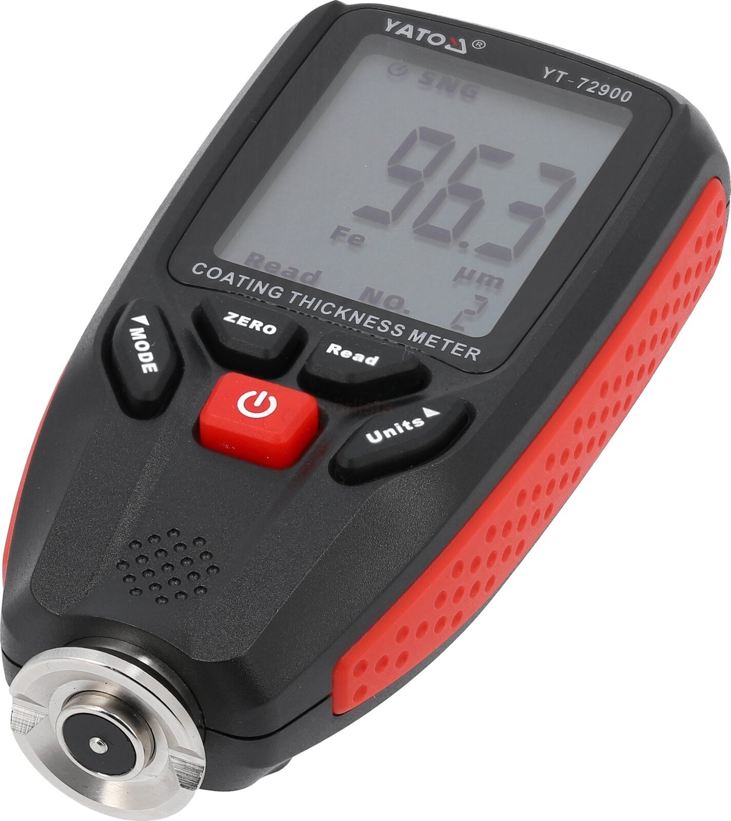 Pildil on Yato värvikihi paksuse mõõtja, millel on suur ekraan ja mitu nuppu mõõtmisrežiimide valimiseks ja tulemuste...