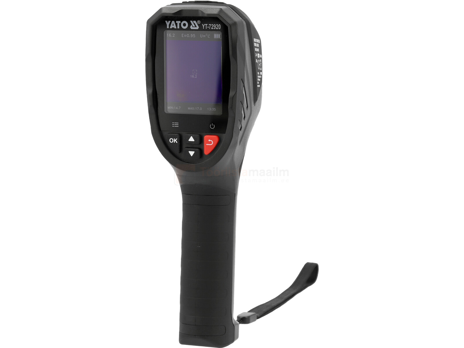 Pildil on Yato termokaamera, millel on ekraan ja käepide ning mida kasutatakse temperatuuri mõõtmiseks vahemikus –20 kuni...