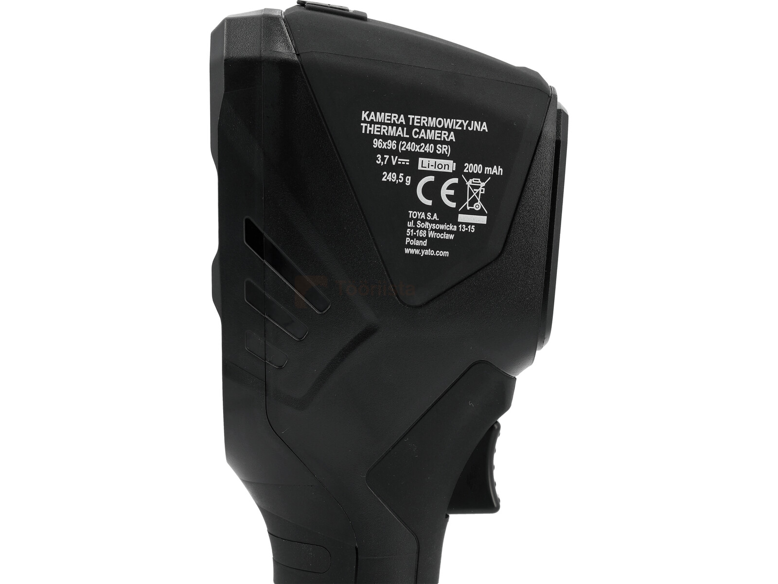 Pildil on YATO termokaamera korpus koos tekstiga, mis näitab selle tehnilisi andmeid.