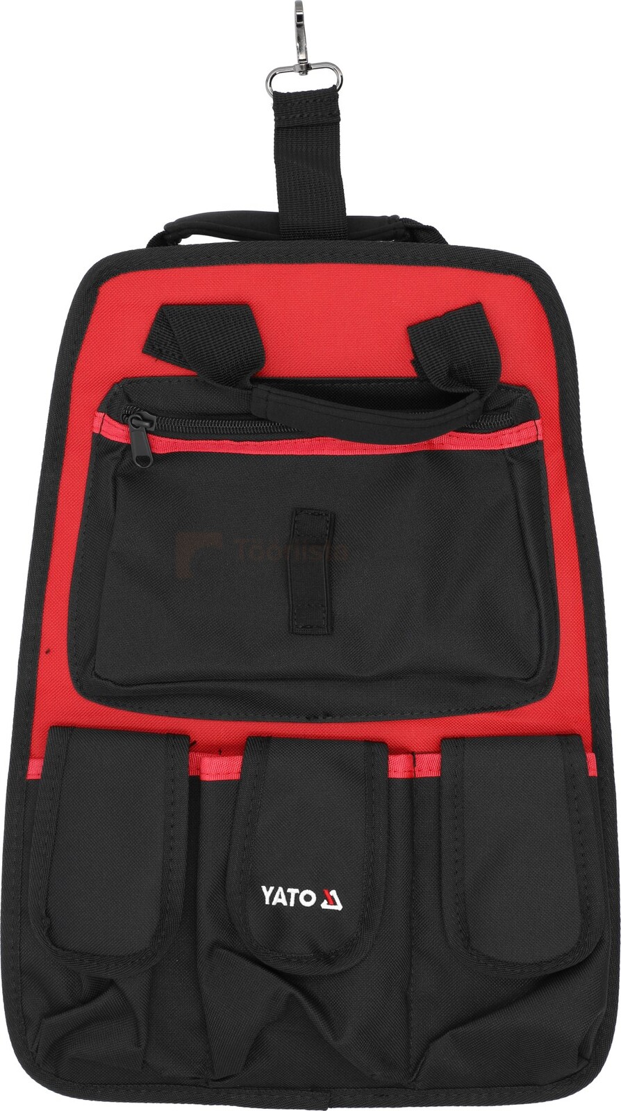 Pildil on YATO tööriistade organiseerija, millel on mitu taskut ja riputuskonks.