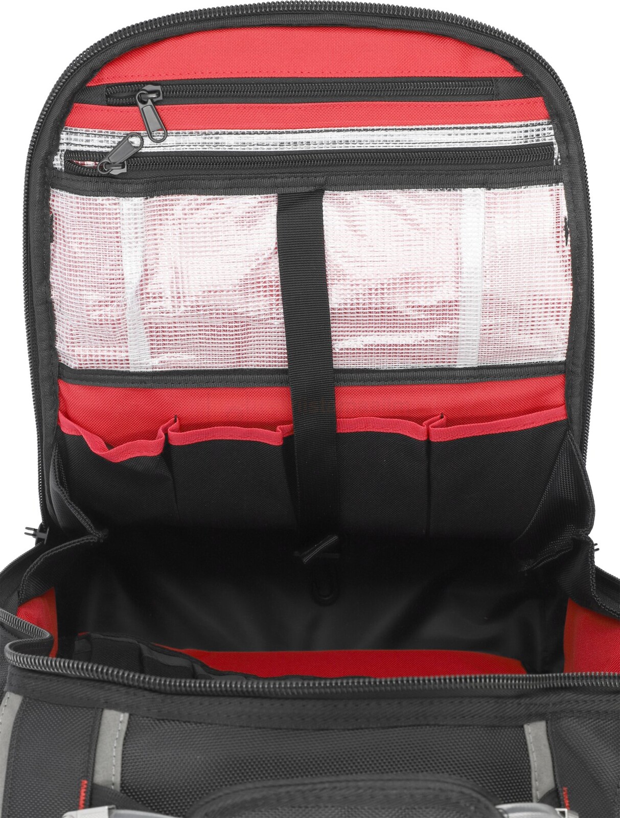 Pildil on avatud Yato seljakott, millel on näha palju erinevaid taskuid ja sahtleid, sealhulgas 75 taskut, mis on mõeldud...