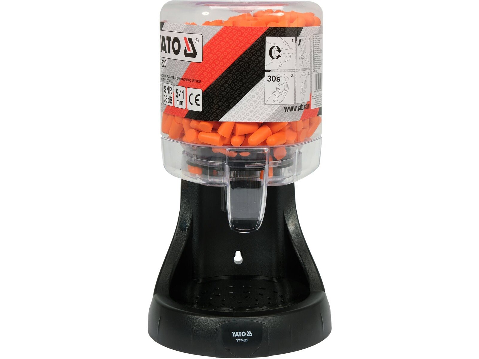 Pildil on YATO ühekordsete kõrvatroppide dosaator, mis sisaldab 250 paari kõrvatroppe.