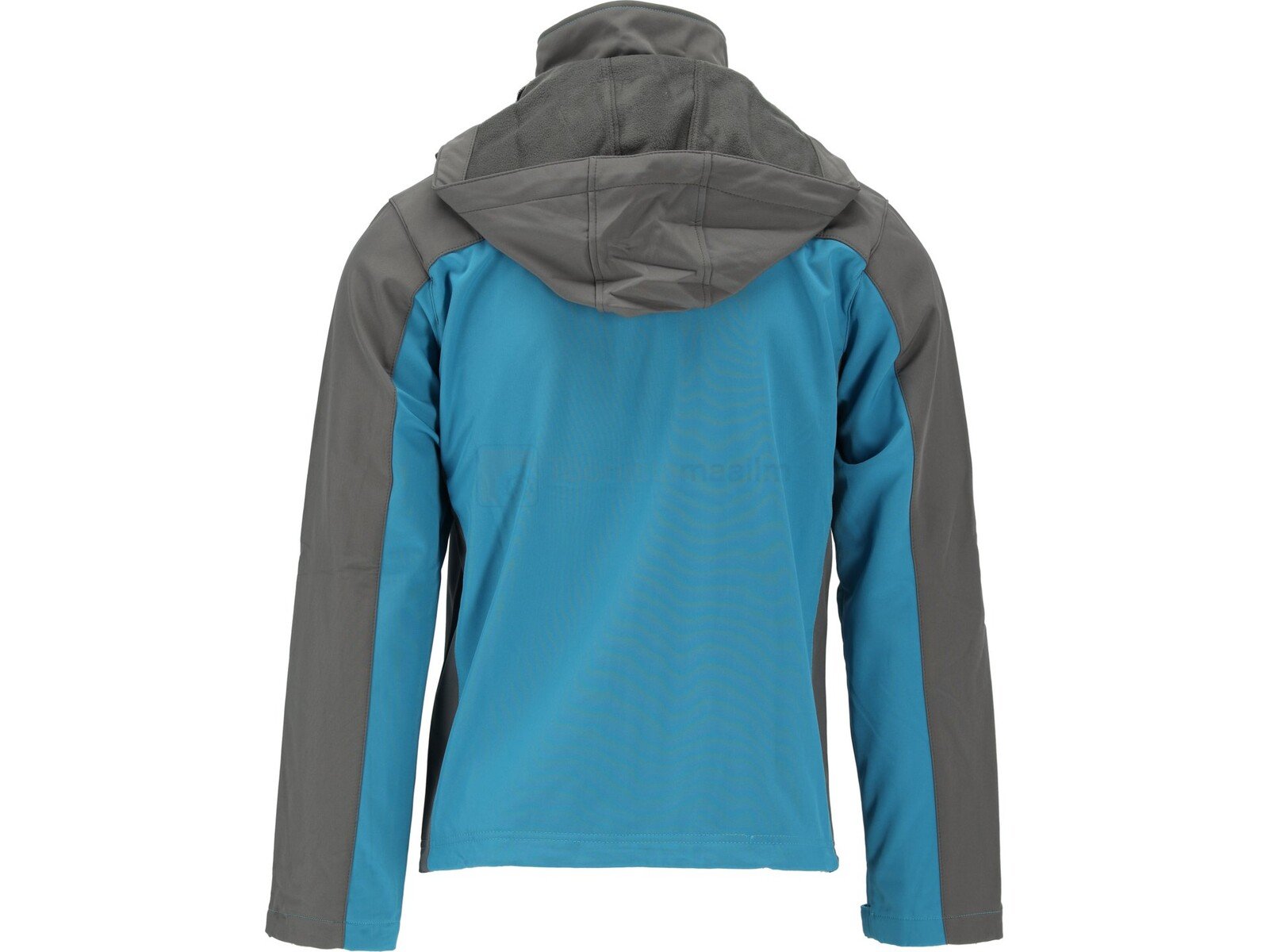 Pildil on YATO softshell-jope STRATUS, suurus XL, millel on sinine seljaosa, hallid varrukad ja kapuuts.