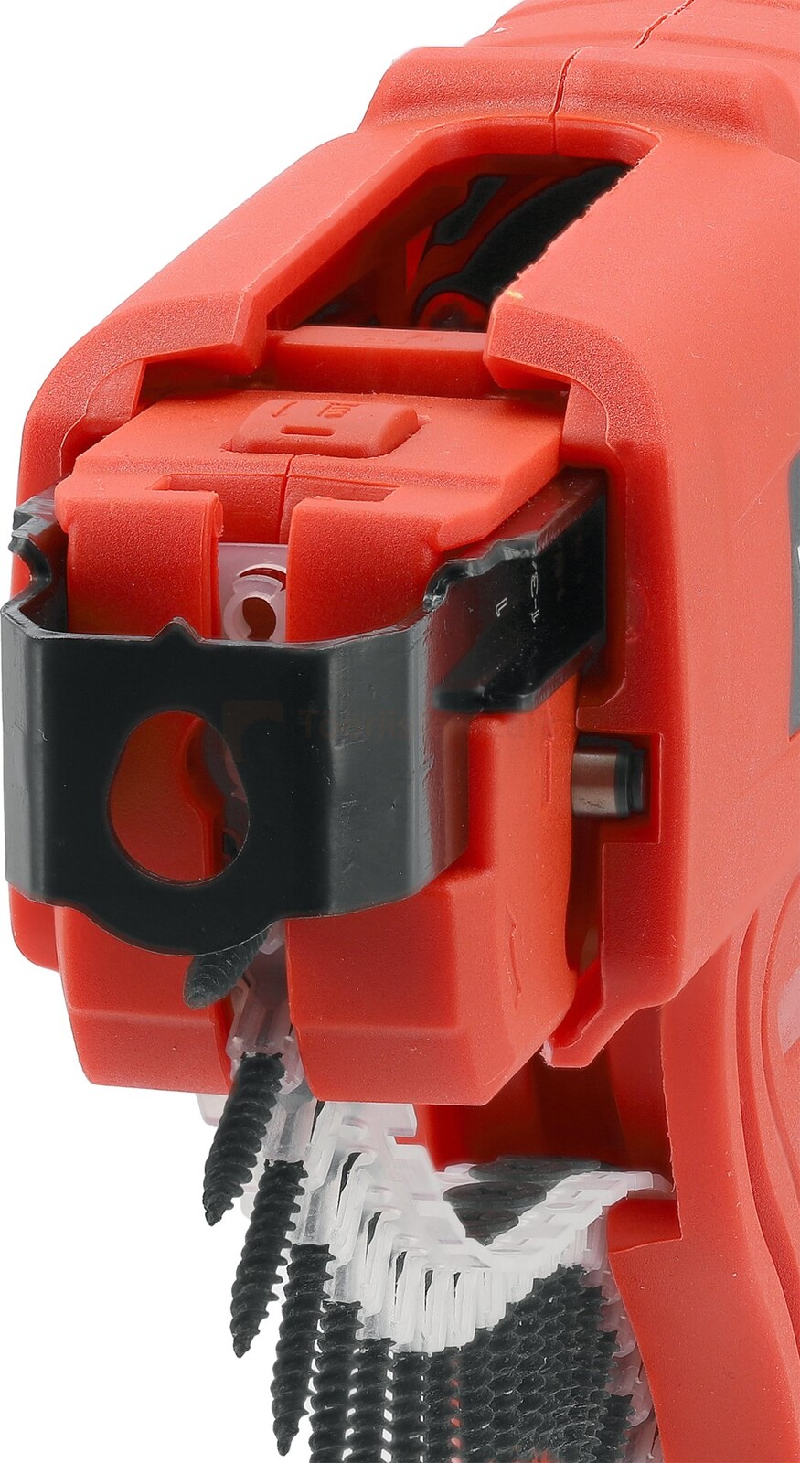 Pildil on detail Yato akulindikruvikeeraja küljest, näidates kruvide paigaldusmehhanismi ja kinnitusdetaile.